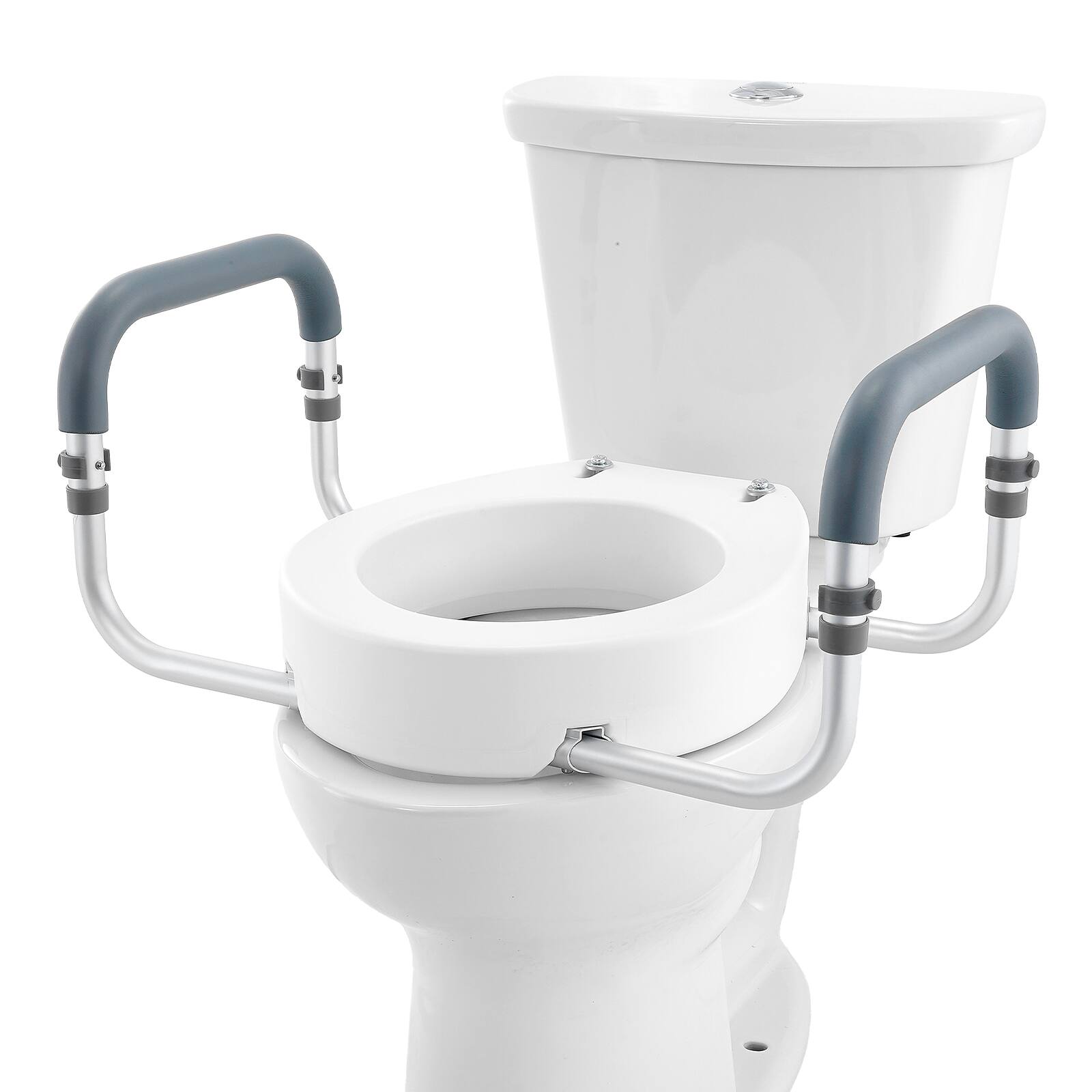Alt View 5. VEVOR - Raised Toilet Seat, 3.5" Height Raised, 300 lbs Weight Capacity, for Standard Round Toilet, Aluminum Handrail - White.