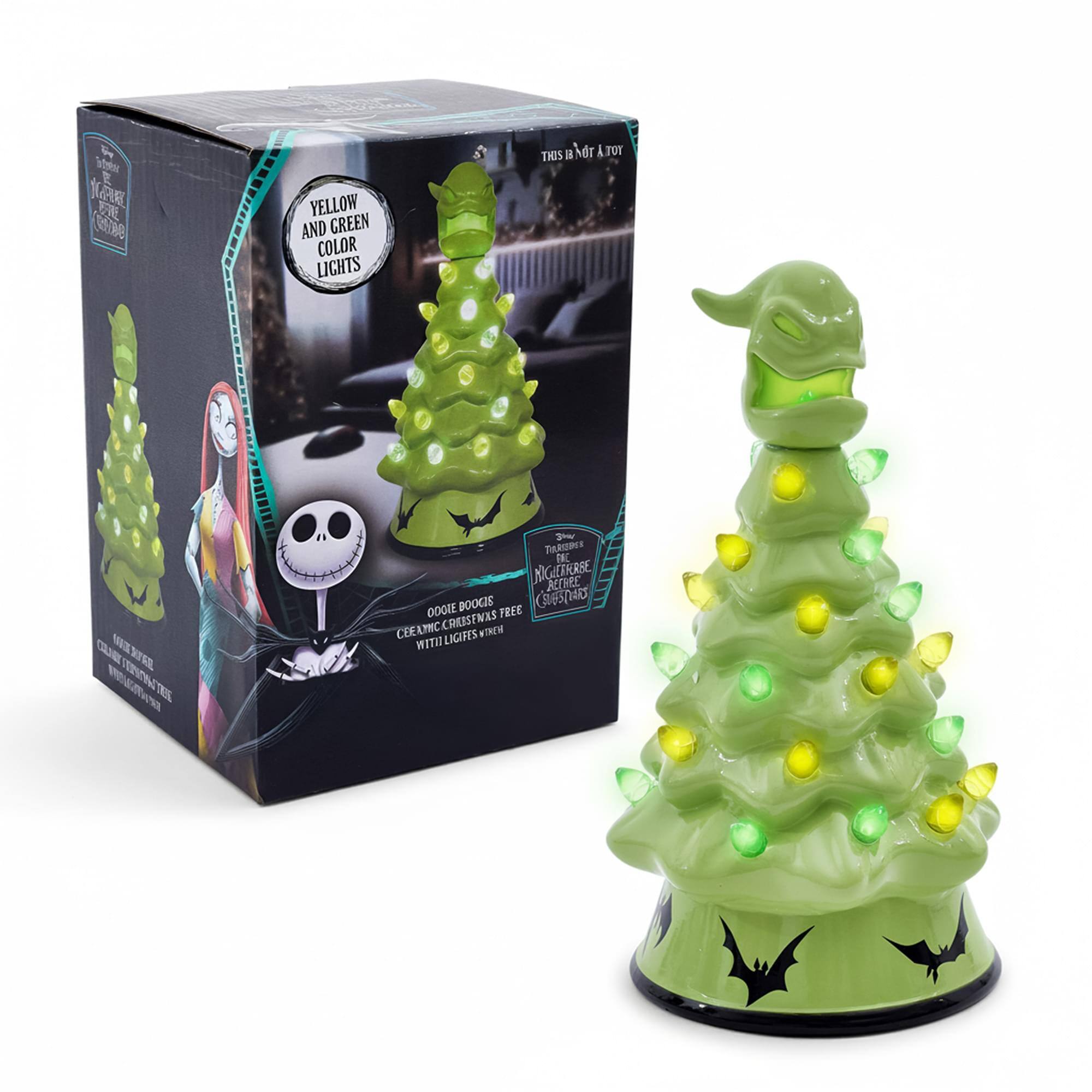 1. "Yellow and Green Color Lights"
2. "This is not a toy"
3. "Oogie Boogie's Creepy Christmas Tree with Lights!"
4. "Oogie Boogie's Creepy Christmas Tree with Lights!"