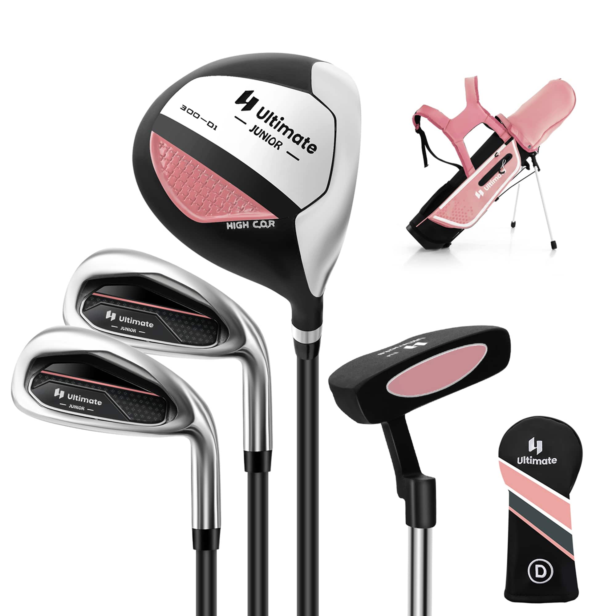 Costway - Kids Golf Practice Set Junior Complete Golf Club Set for Kids Age 8-10 Years Old - Pink