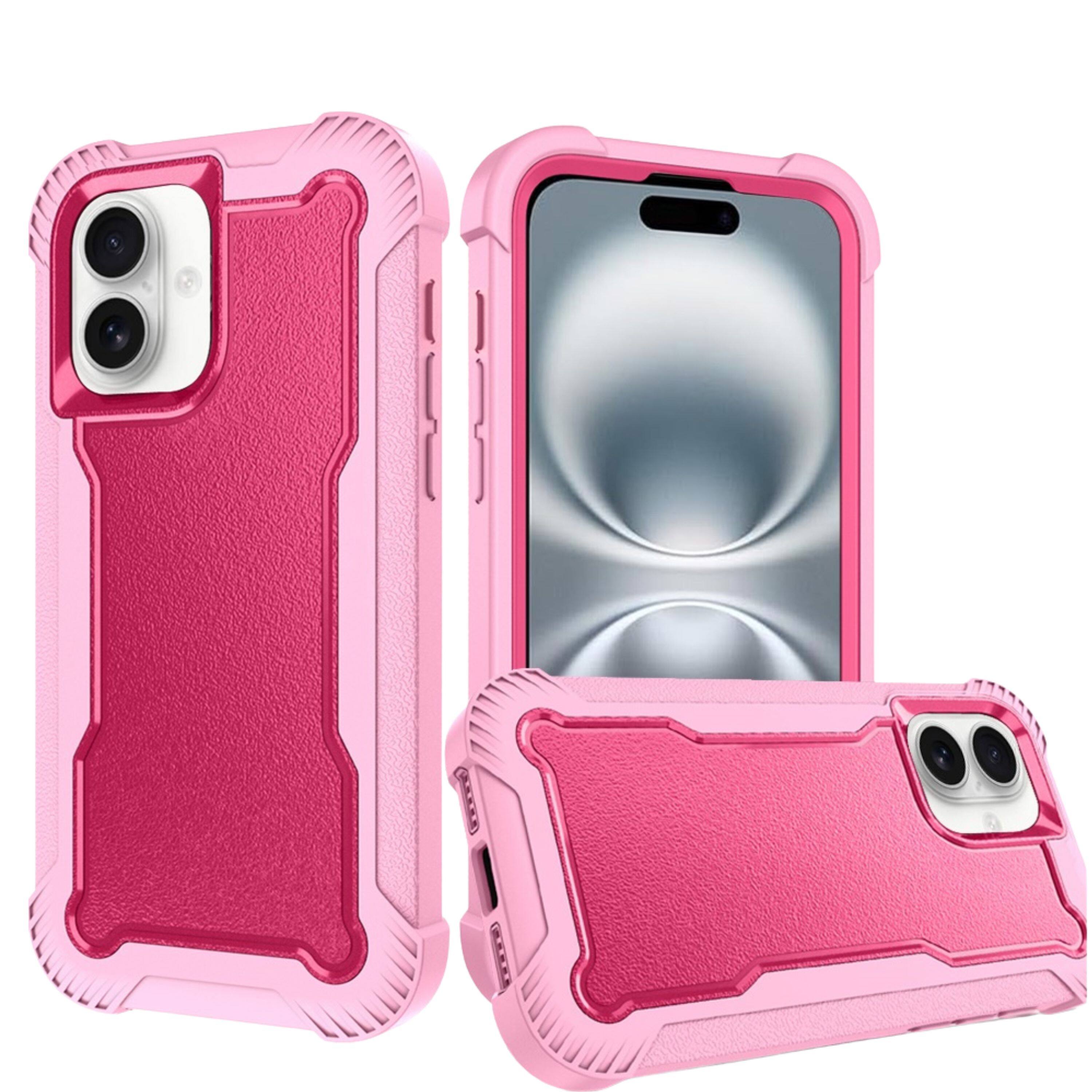 Front. Kitcheniva - Thick Shockproof Protective Case With Tempered Glass For iPhone 16 Hot Pink - Hot Pink.
