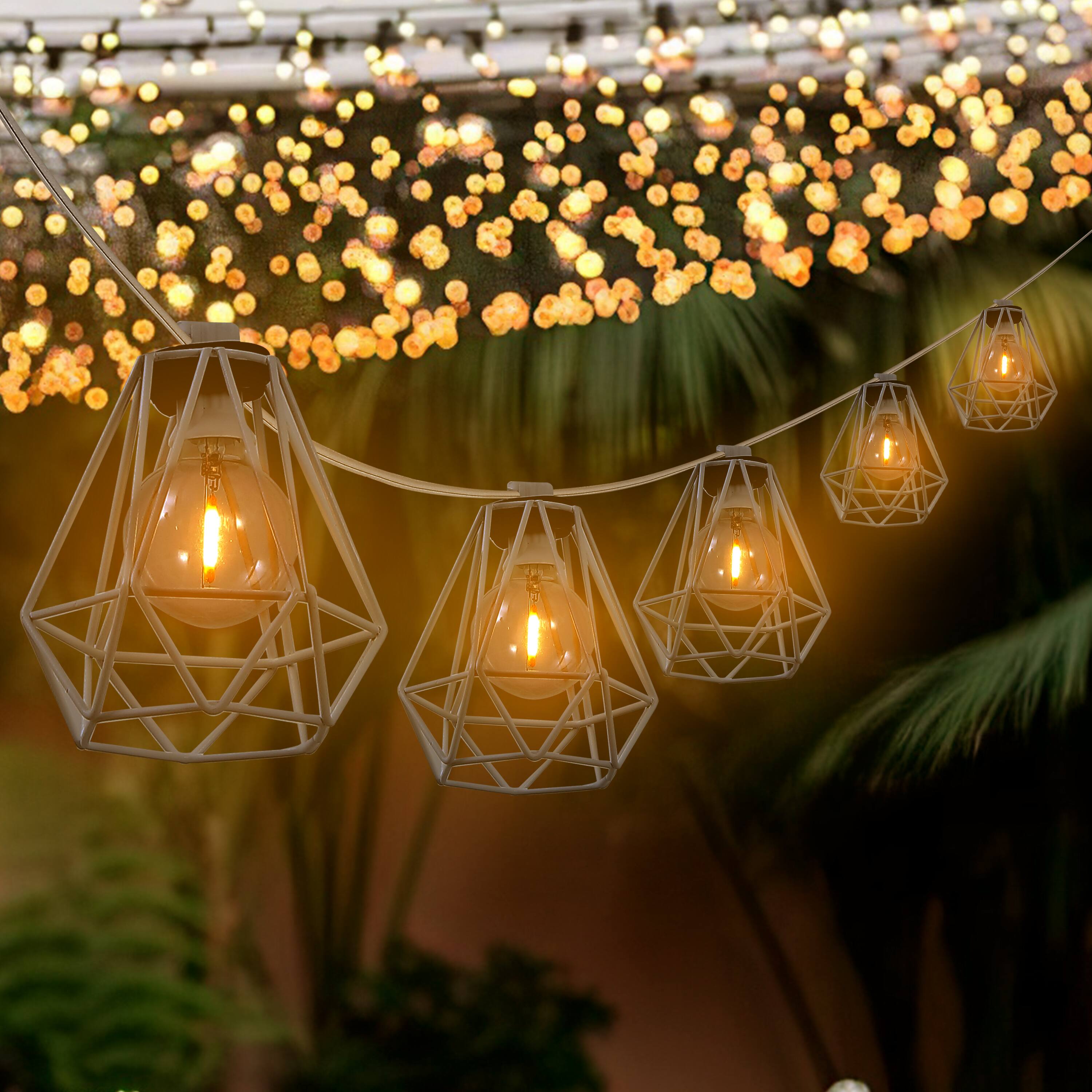 Alt View 1. Jonathan Y - 10-Light Indoor/Outdoor 10 ft. Contemporary Transitional LED G40 Diamond Cage String Lights, White - White.
