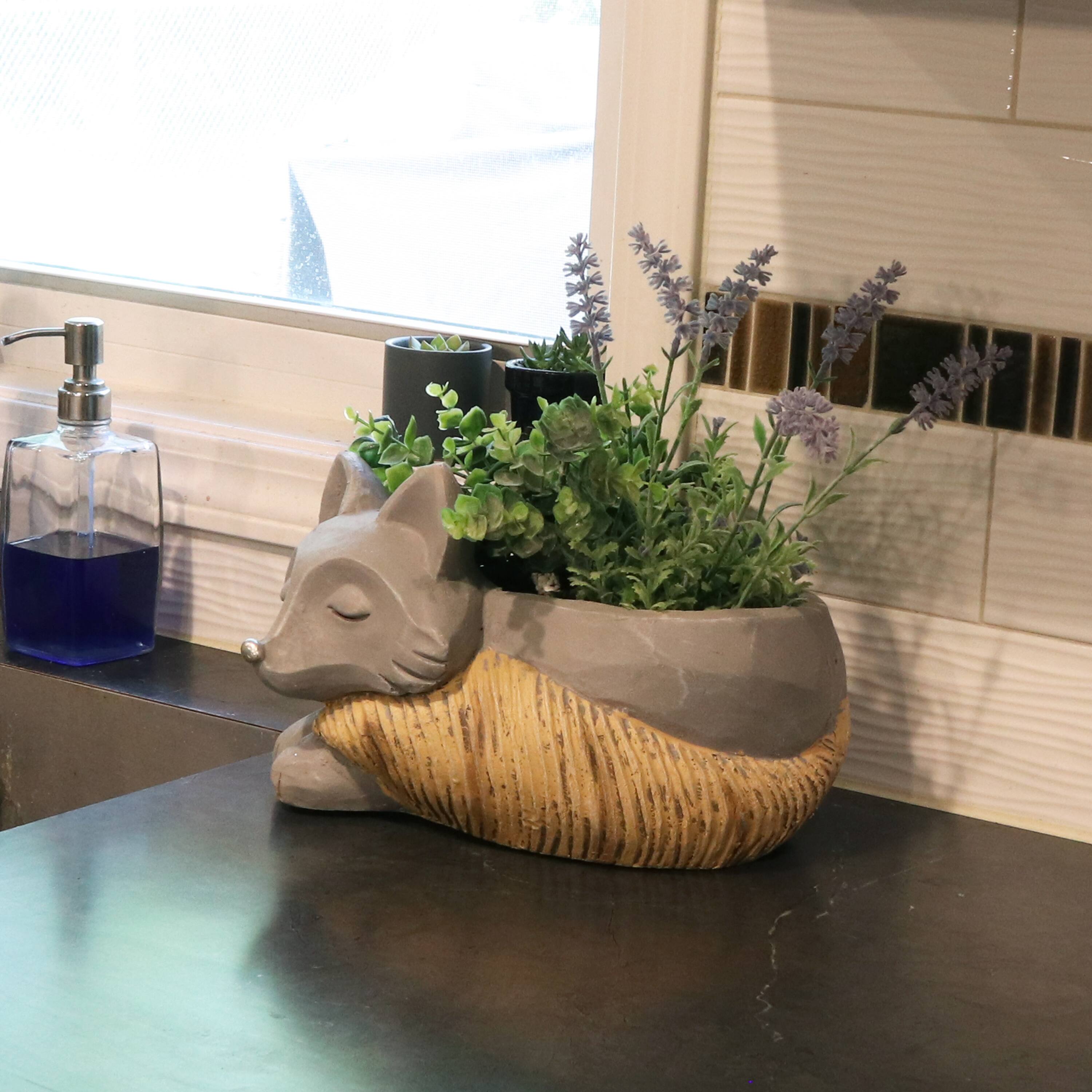 Alt View 5. Sunnydaze - Magnesium Oxide Finley the Fox Indoor Plater Statue - 8 in - Light Grey.