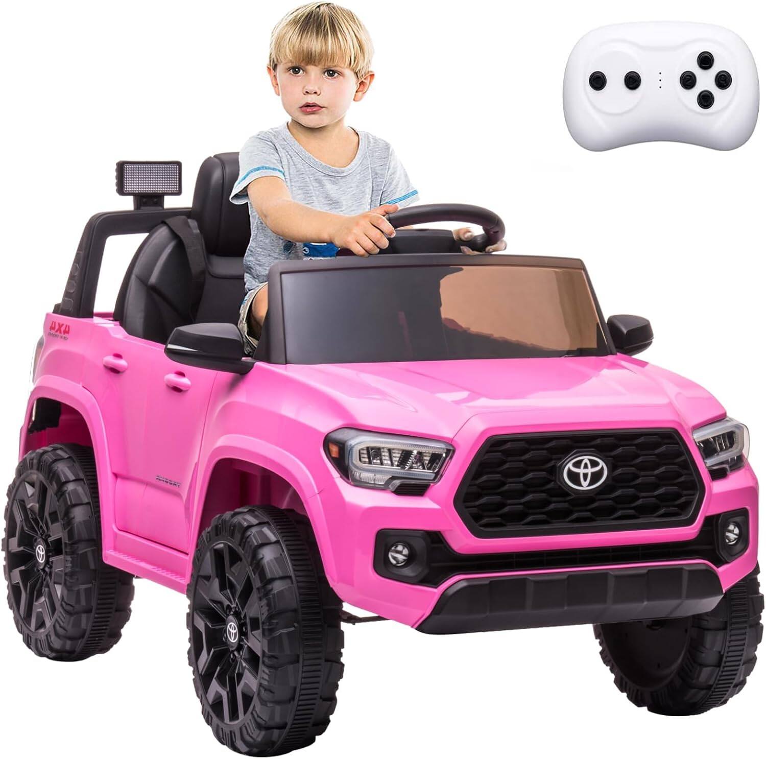 Homhougo - Licensed Toyota Tacoma 12v Ride-on Car for Kids, with Parent Remote Control, Spring Suspension, Safety Belt, Soft - Pink