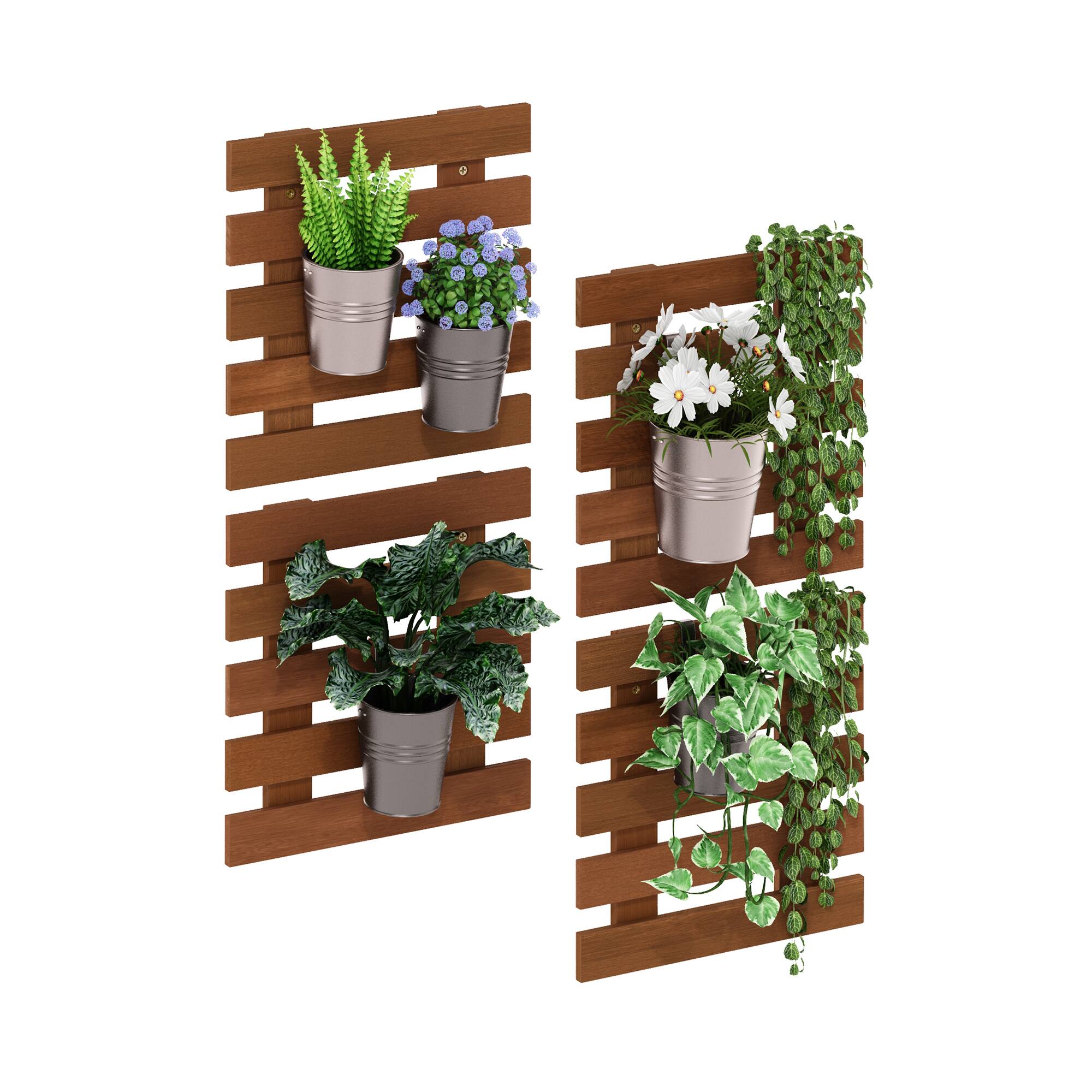 Front. Furinno - TIOMAN Outdoor Vertical Wall Planter, Set of 4 Wooden Hanging Planters, for Indoor, Outdoor Plants - Light Wood.