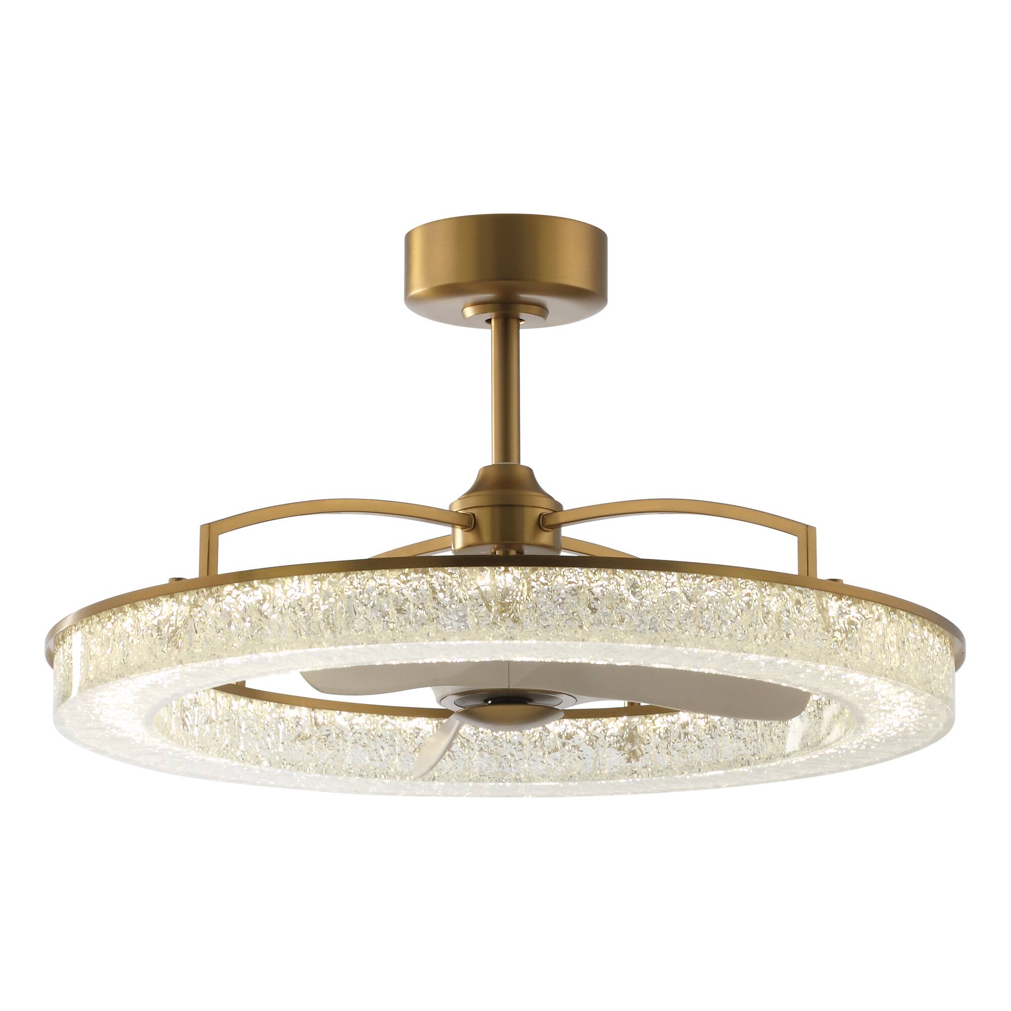 Alt View 4. Perimost - 33" Modern Gold Resin Shade Ceiling Fan Chandelier with Remote and DC Reversible Motor - Gold.
