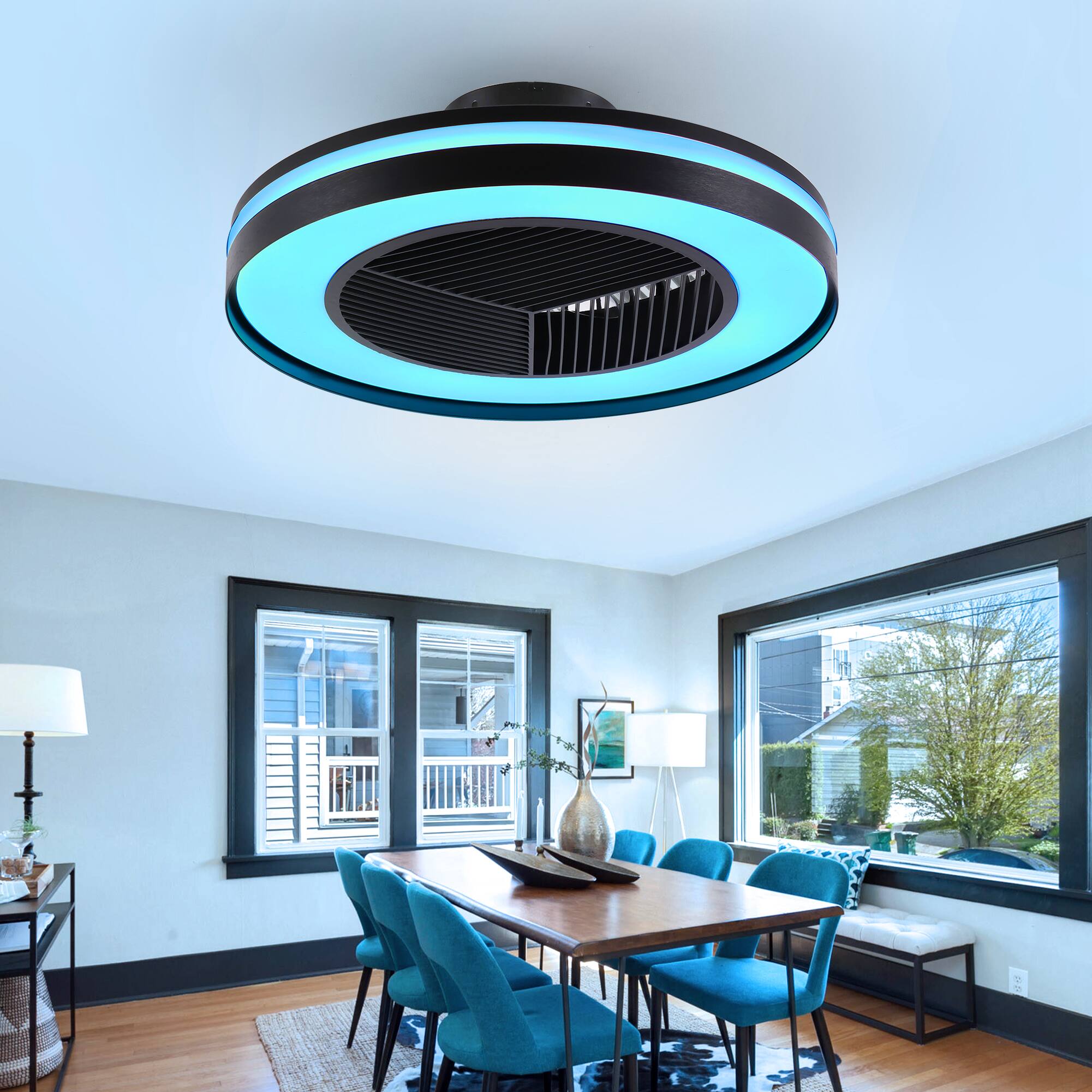 Alt View 7. Domanki - 20" Smart Low Proflie Ceiling Fans with RGB Lights Remote/APP/Voice Control, Bladeless Ceiling Fans for Bedroom - Black.