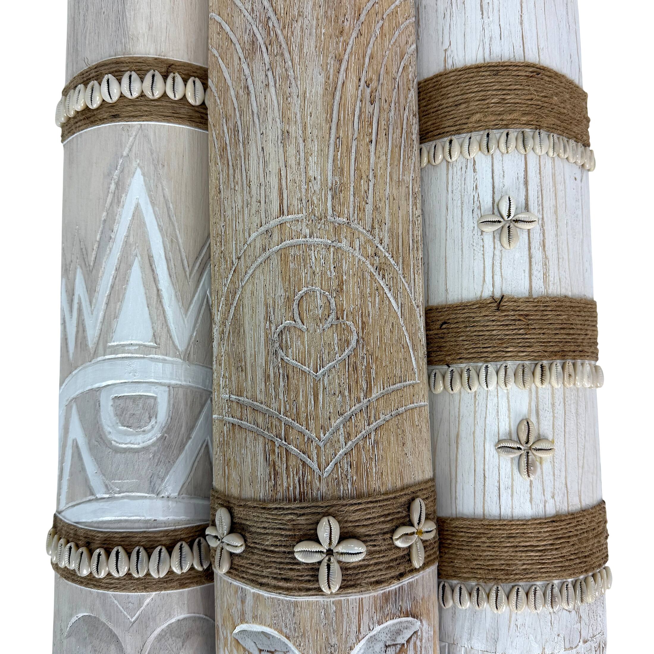 Alt View 7. Things2Die4 - Set of 3 Tiki Mask Wall Sculptures Whitewashed Wood 39.5 in Tropical - Natural.