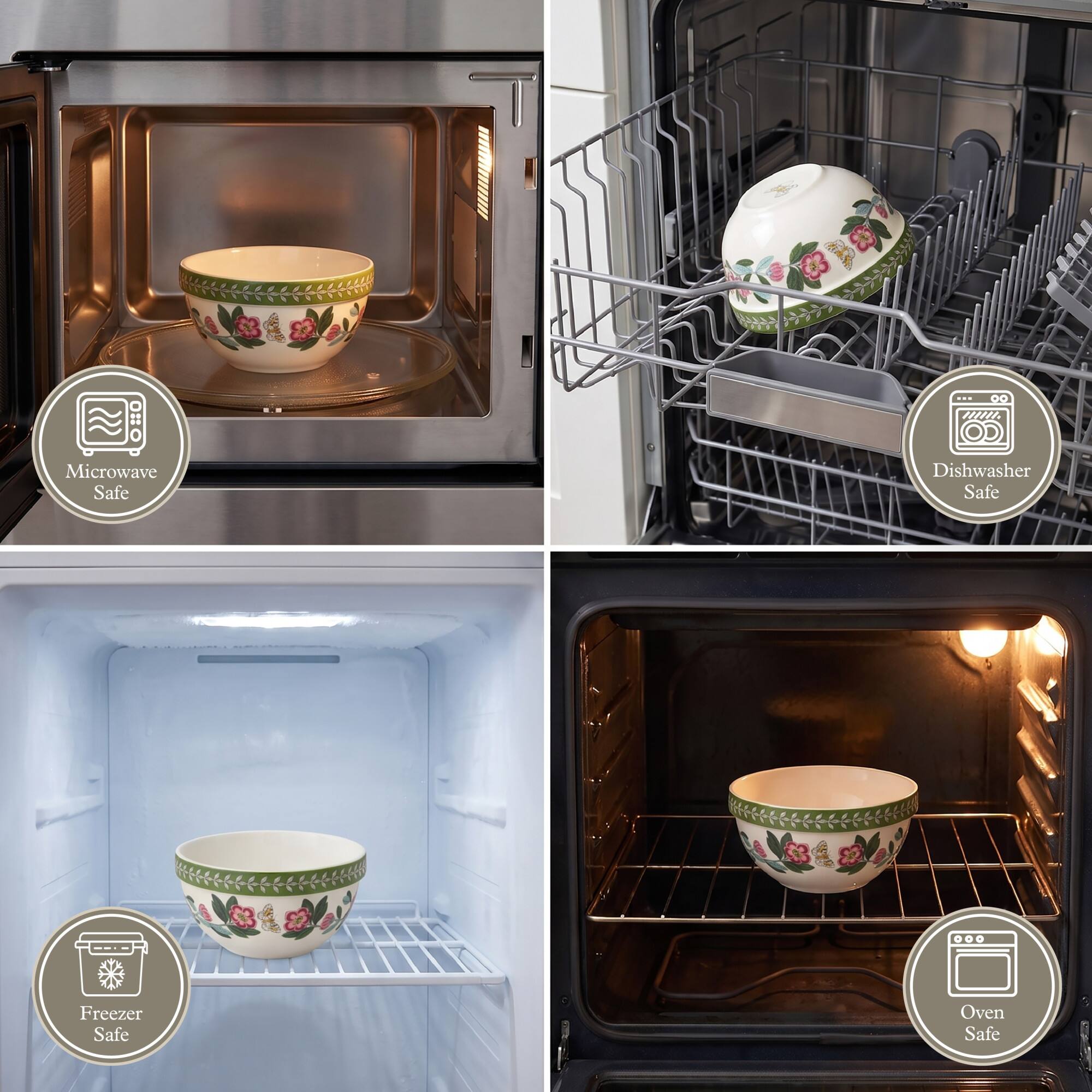 - Microwave Safe
- Dishwasher Safe
- Freezer Safe
- Oven Safe