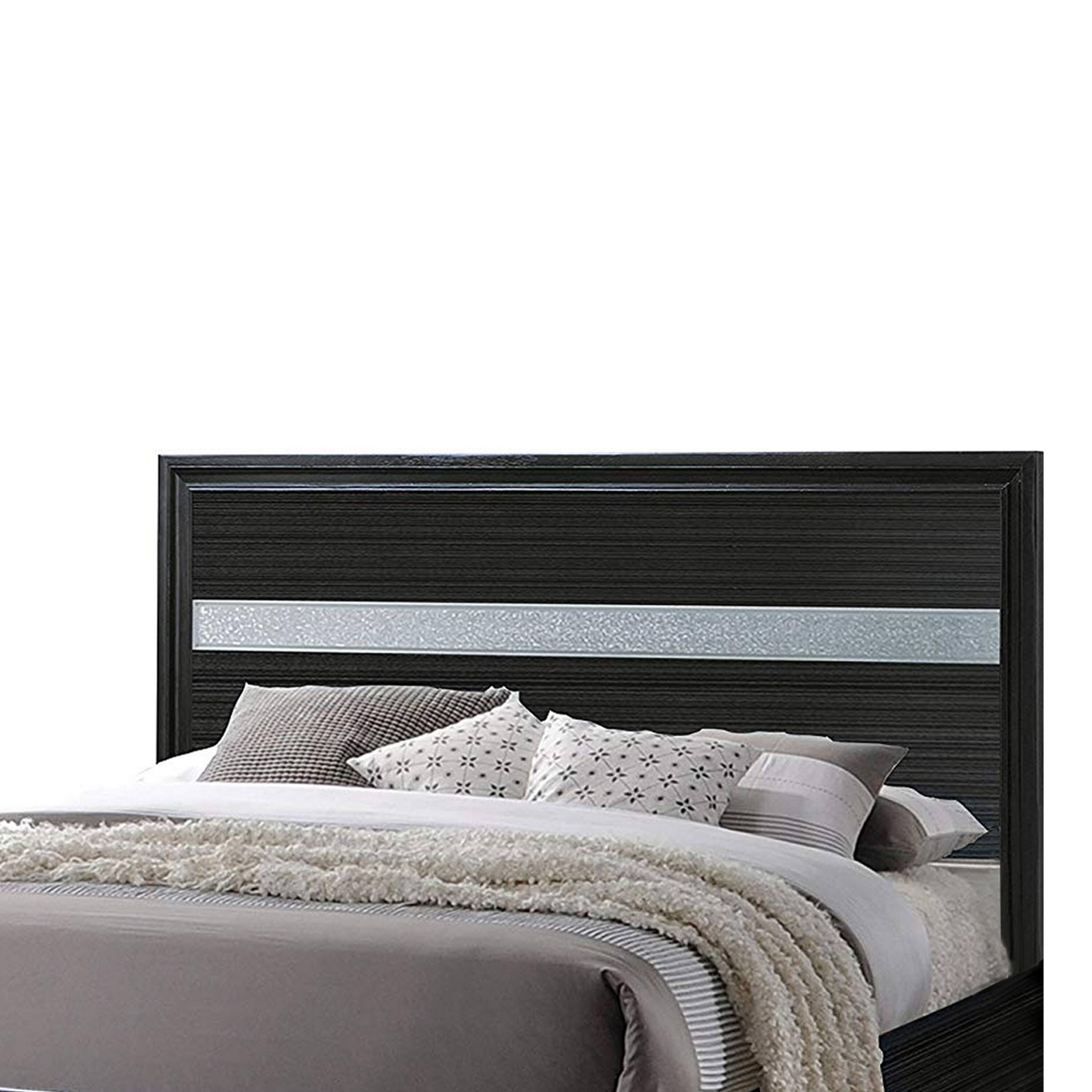 Alt View 2. Manhattan Lane - Wooden Twin Size bed with Bracket Legs and Crystal Accented Headboard, Black - Black.