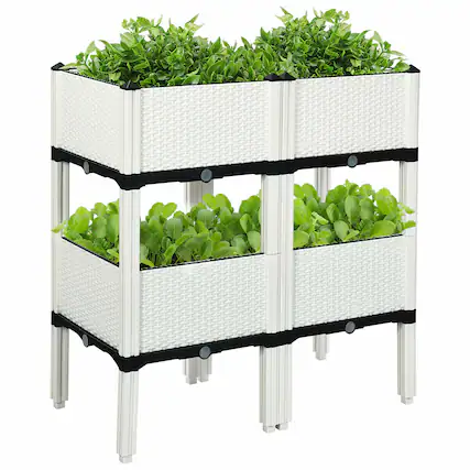 Front. Costway - Set of 4 Raised Garden Bed Elevated Flower Vegetable Herb Grow Planter Box - White.
