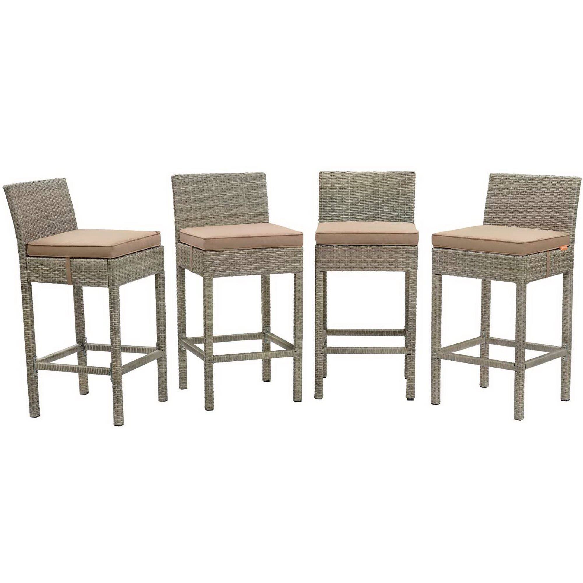 Angle. Modway - Conduit Outdoor Patio Wicker Rattan Bar Stool Set of 4 by Modway - Light Gray Mocha.