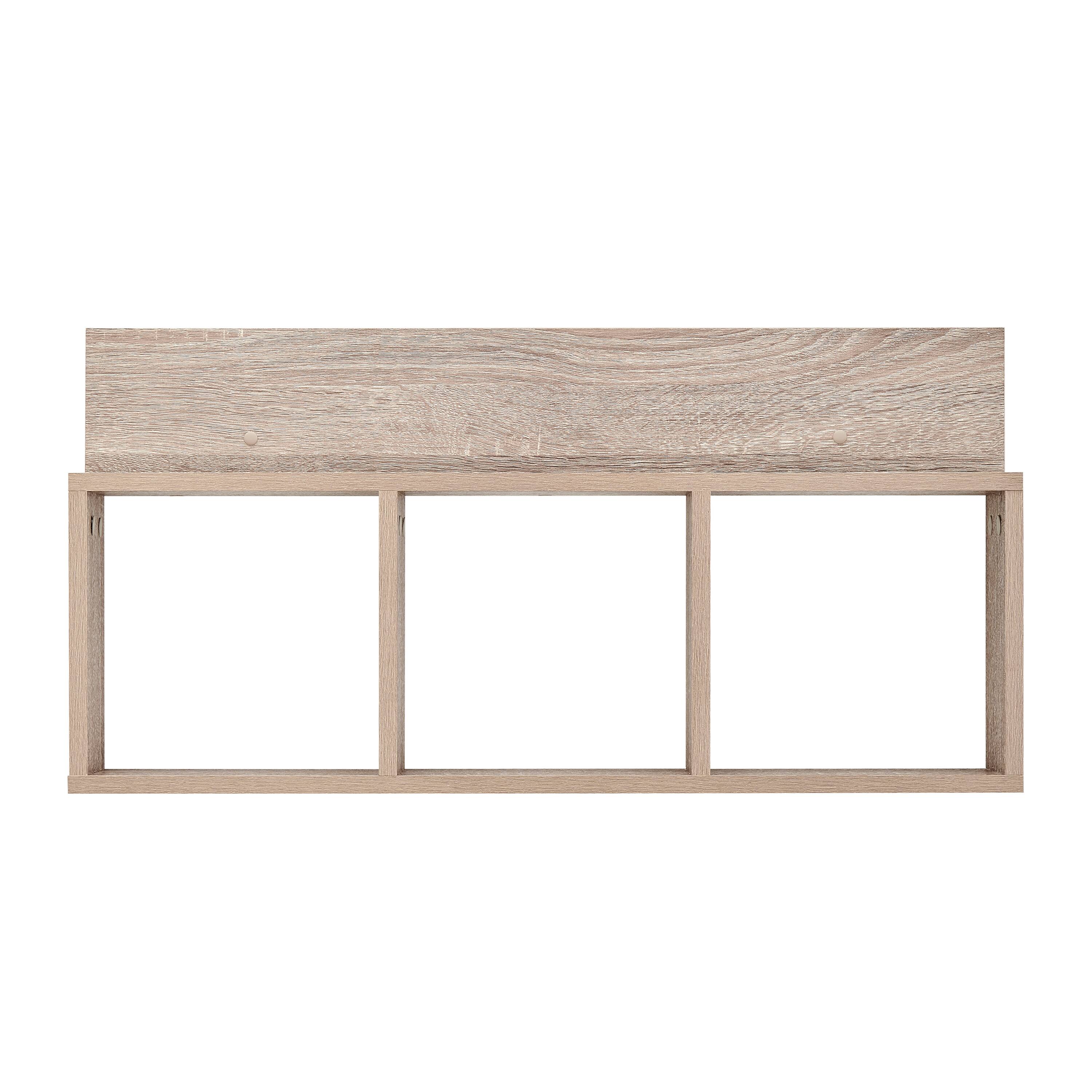Front. Danya B - Modern 3 Cube Floating Wall Shelf with Display Ledge - Oak - Weathered Oak.