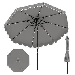 Costway - 9.3 FT Solar Patio Umbrella Outdoor Market Sunshade with 24 LED Lights, Ruffles - Gray