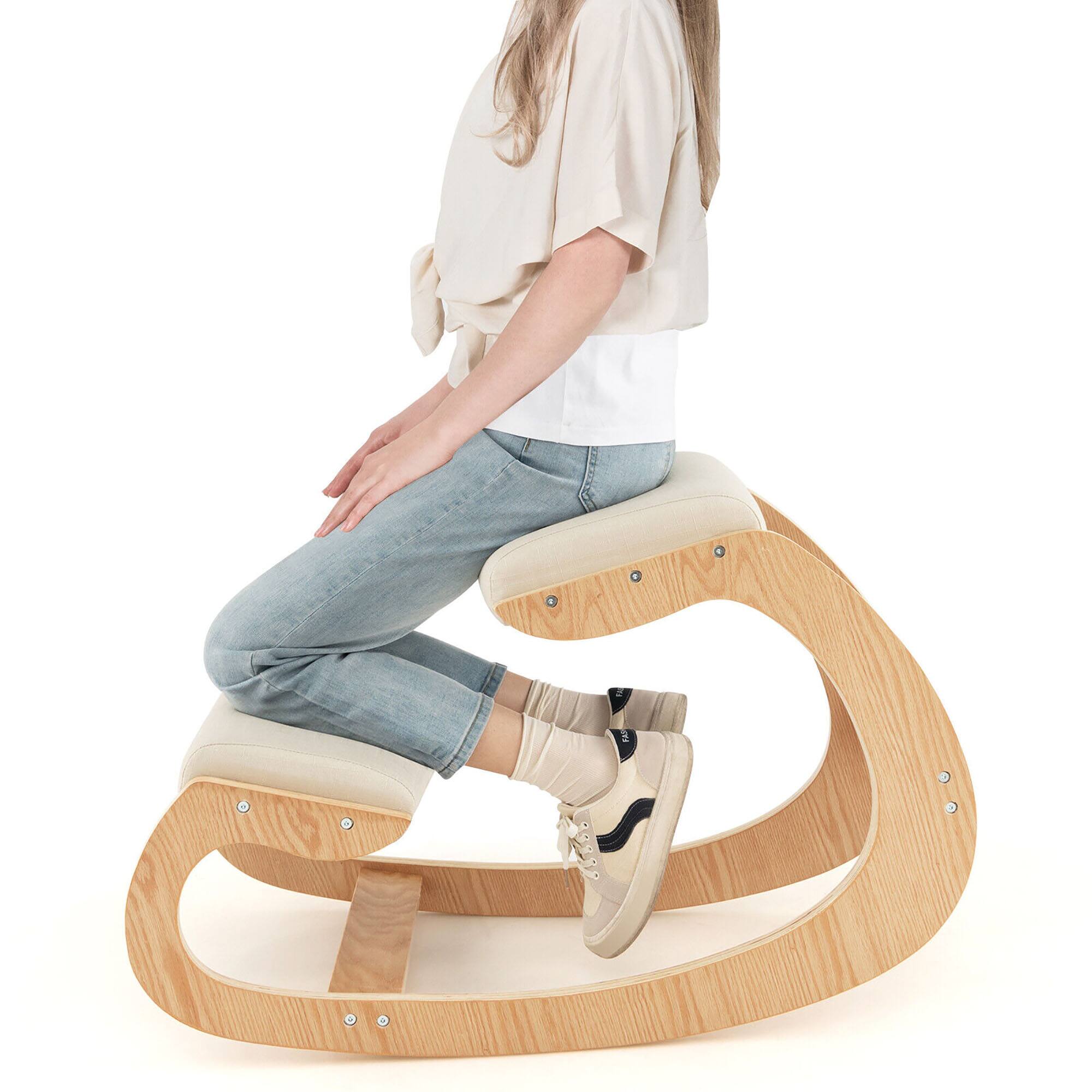 Alt View 9. Gymax - Gymax Ergonomic Kneeling Chair Wood Rocking Posture Stool w/ Cushion Back Neck Beige - Beige.