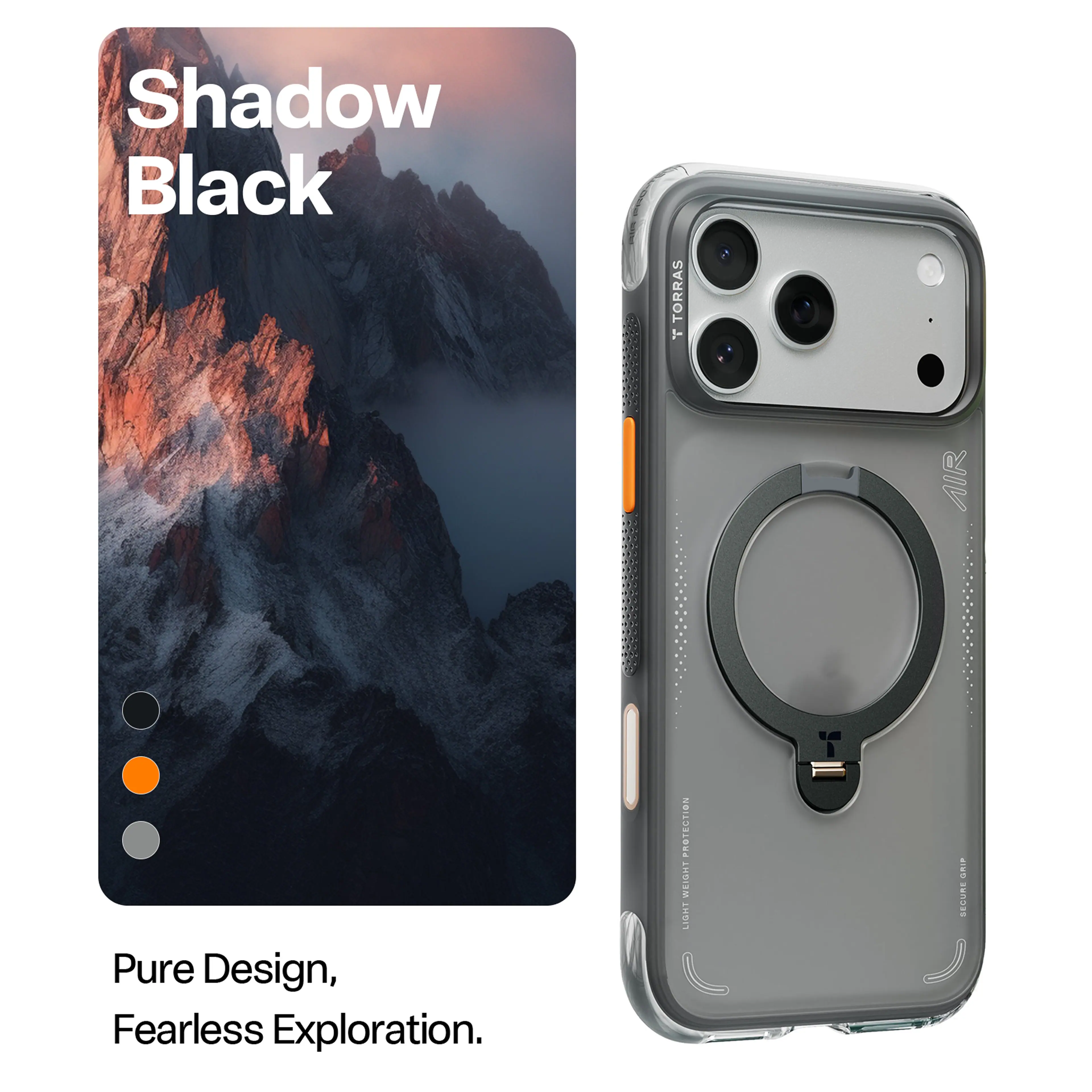 Shadow Black  
Pure Design, Fearless Exploration.  

Light Weight Protection  
Secure Grip