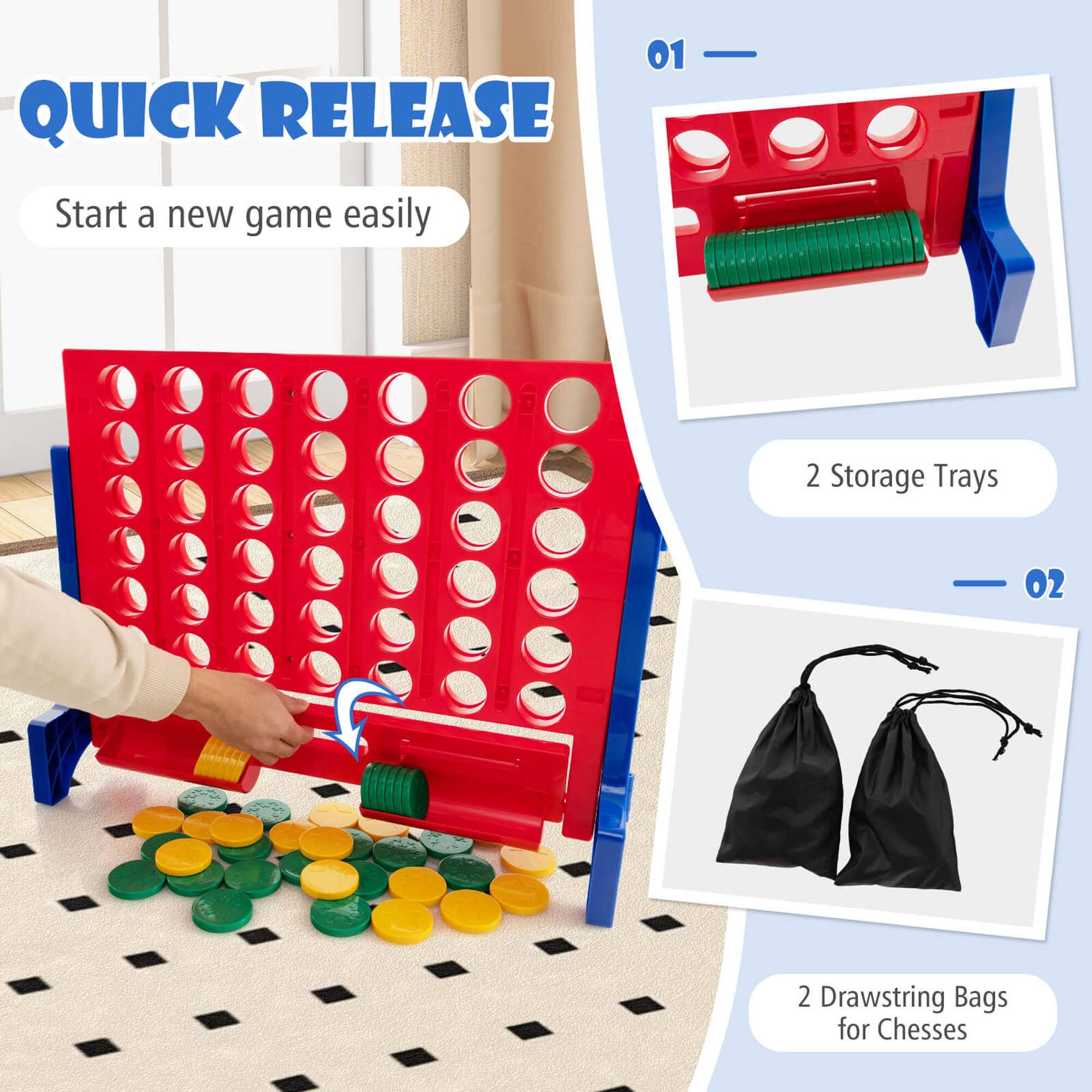 QUICK RELEASE  
Start a new game easily

01  
2 Storage Trays

02  
2 Drawstring Bags for Chesses