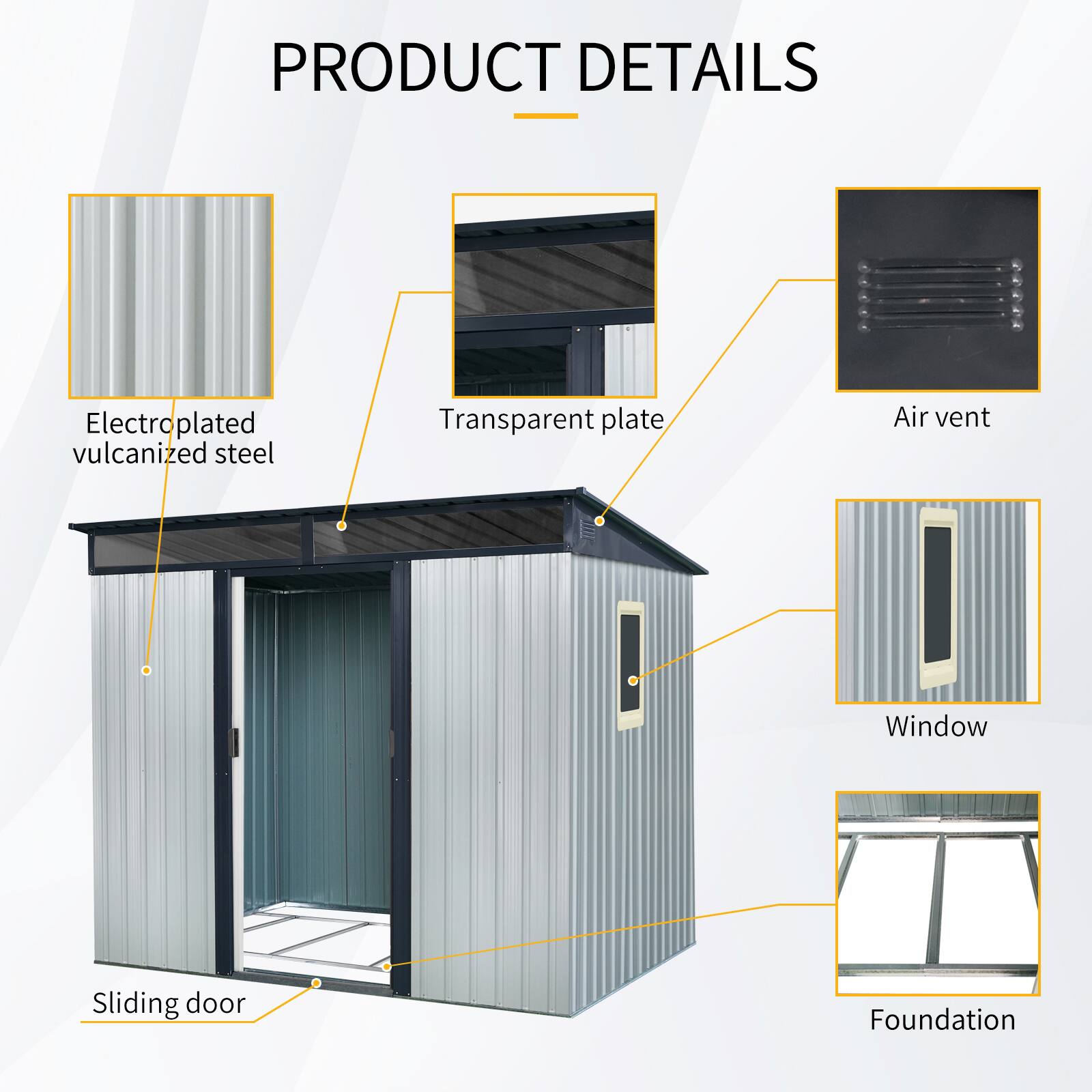 PRODUCT DETAILS  
- Electroplated vulcanized steel  
- Transparent plate  
- Air vent  
- Window  
- Sliding door  
- Foundation