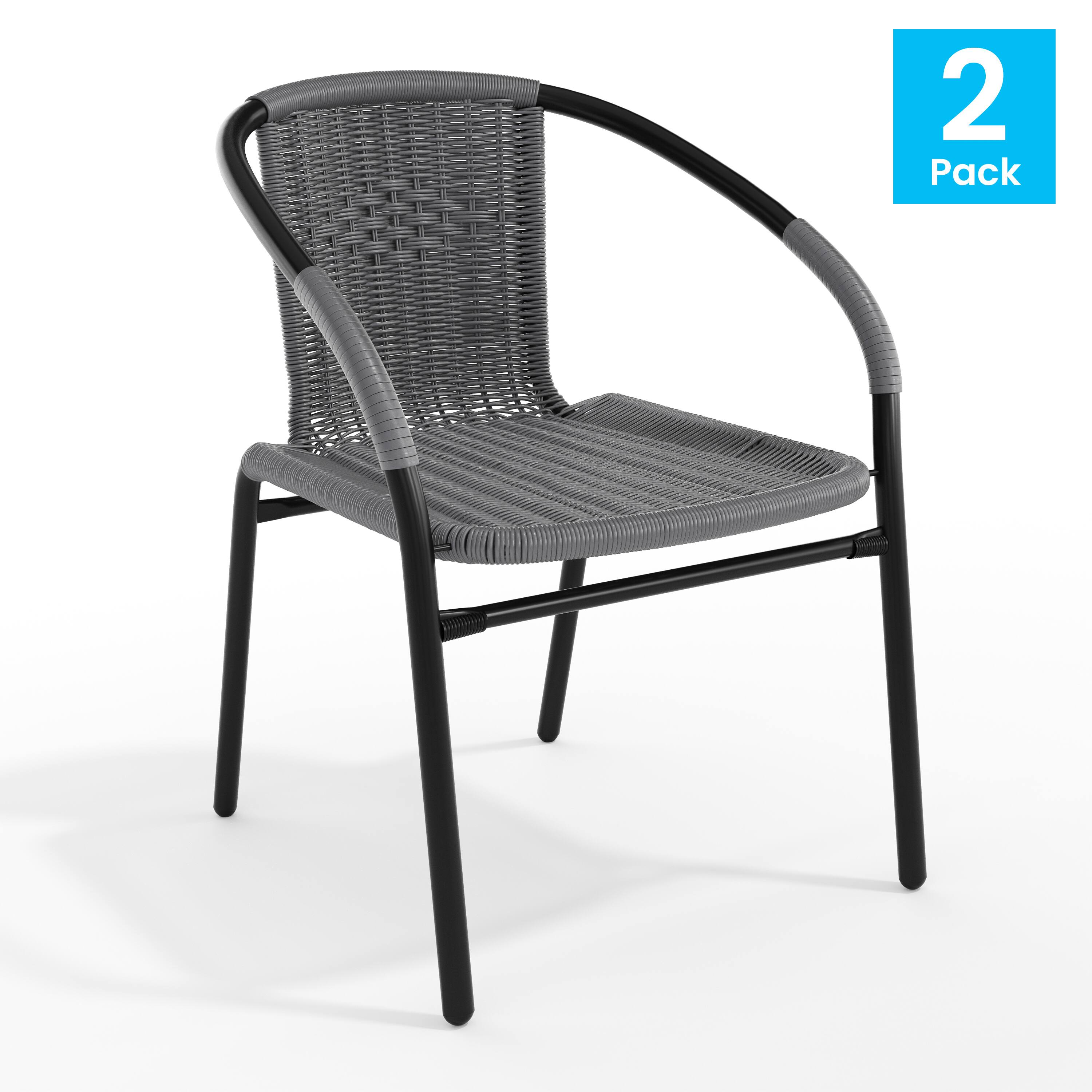 Alt View 1. Emma + Oliver - 2 Pack Rattan Indoor-Outdoor Restaurant Stack Chair with Curved Back - Gray.