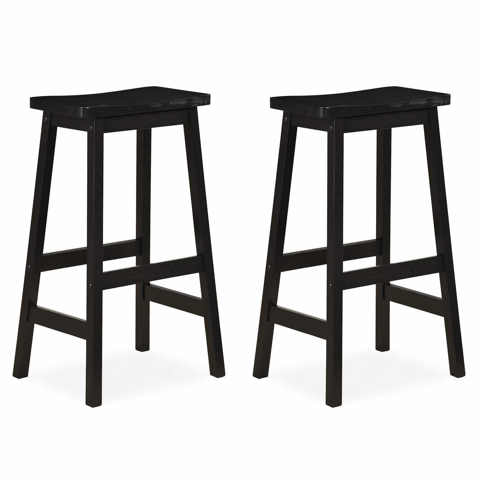 Gymax - 29'' Saddle-Seat Counter Height Stools Set of 2 Backless Barstools w/Curved Seat - Black