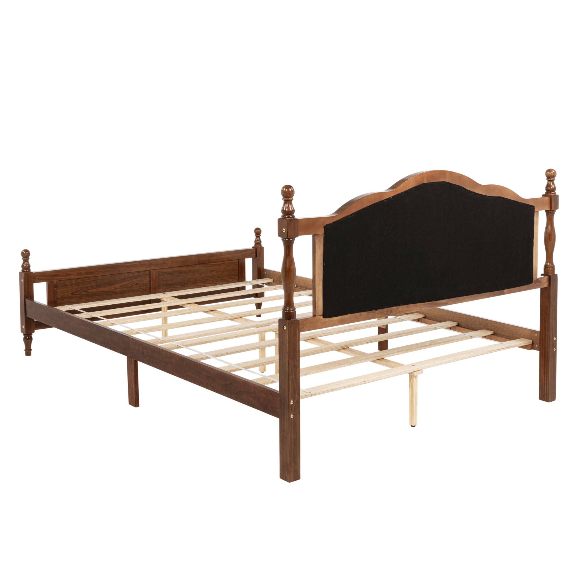 Alt View 4. GOODSILO - Queen Size Wooden Bed with Upholstered Headboard and Panel Footboard Featuring Platform Support Feet - Walnut.