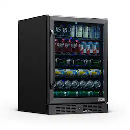 NewAir - 24” 177-Can Built-In Beverage Cooler with Precision Temperature Controls and Adjustable Shelves - Black Stainless Steel