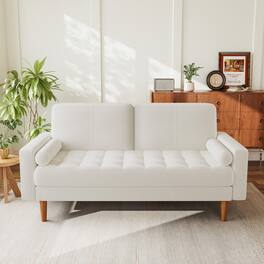 Dyonery - 56" Sofa, Velvet Loveseat Couch for Small Spaces, Mid Century Modern Sofa Couch with Solid Wood Legs, White - Beige