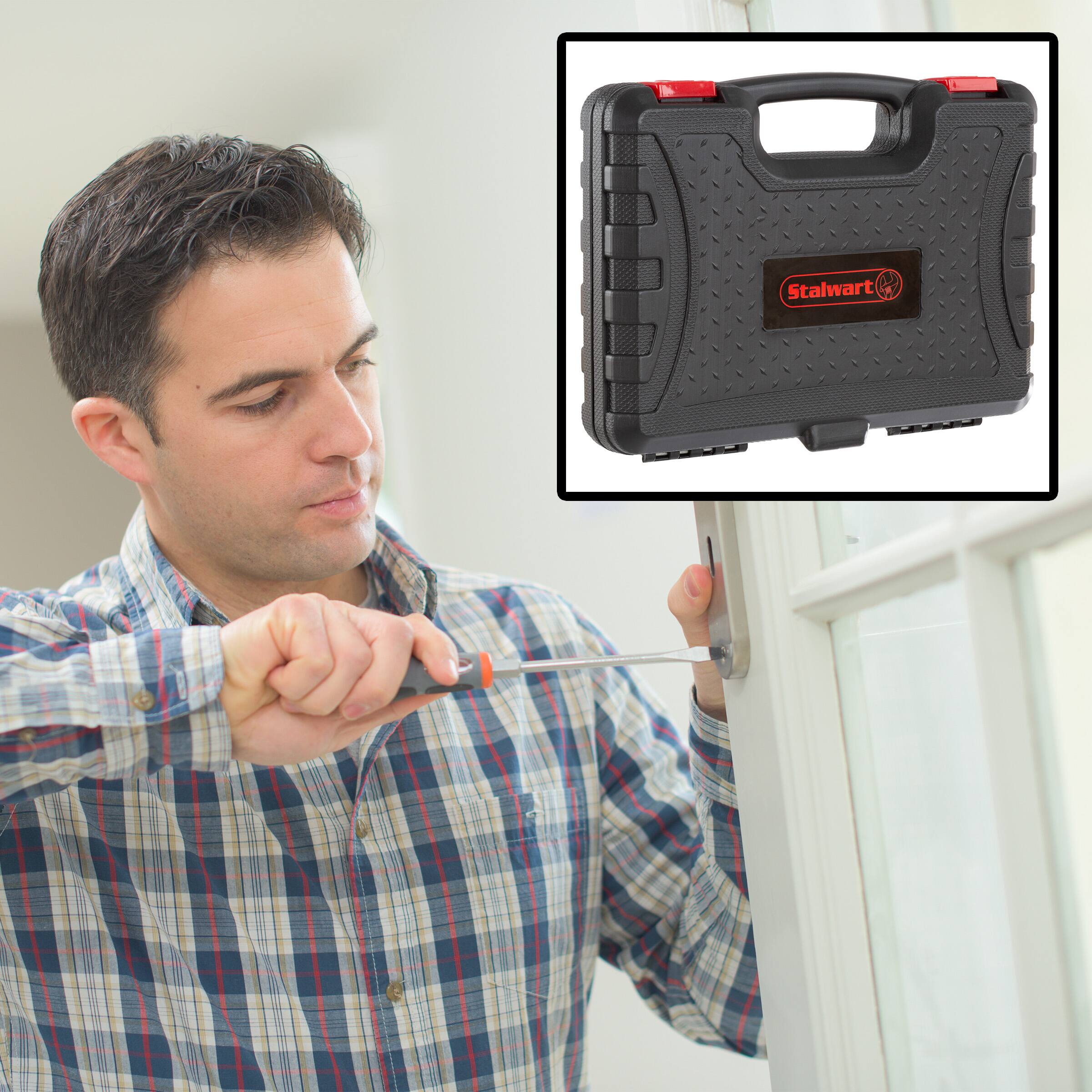 Alt View 4. Stalwart - Tool Kit 102 Heat-Treated Pieces with Carrying Case Essential Steel Hand Tool and Basic Repair Set for Home - Black.