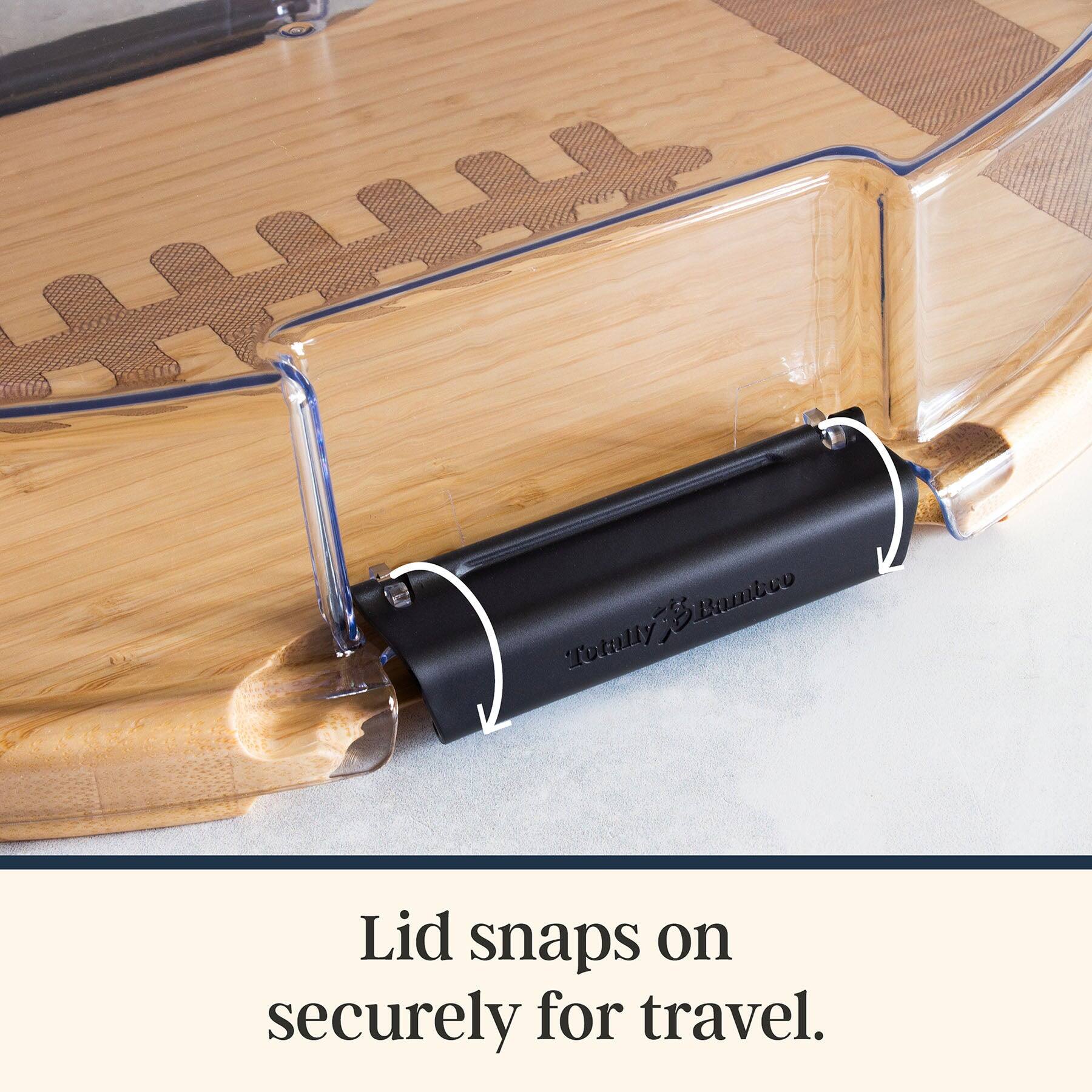 Lid snaps on securely for travel.