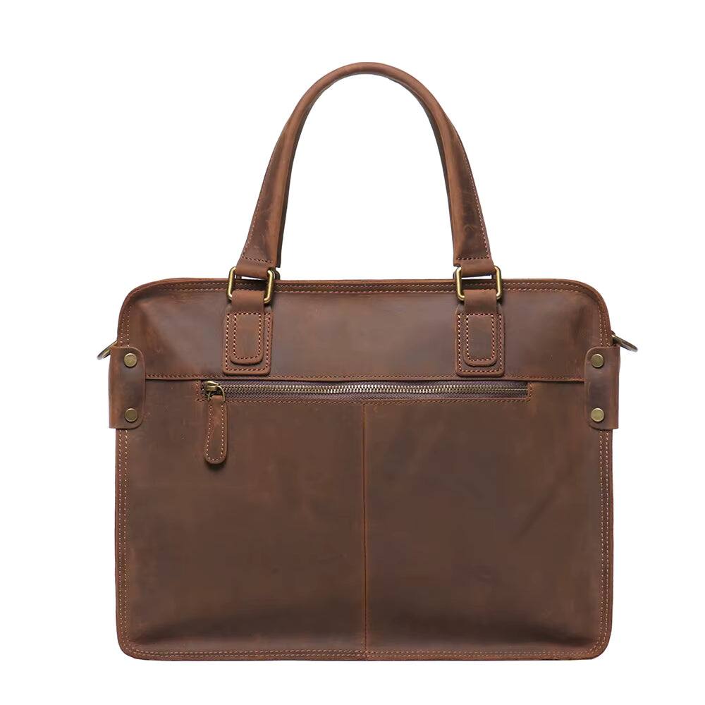 Angle. Steel Horse Leather - The Viggo Briefcase | Genuine Leather Messenger Bag - Brown.