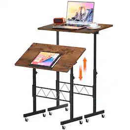 GTPlayer - Standing Desk Tiltable Tabletop Small Mobile Computer - Brown