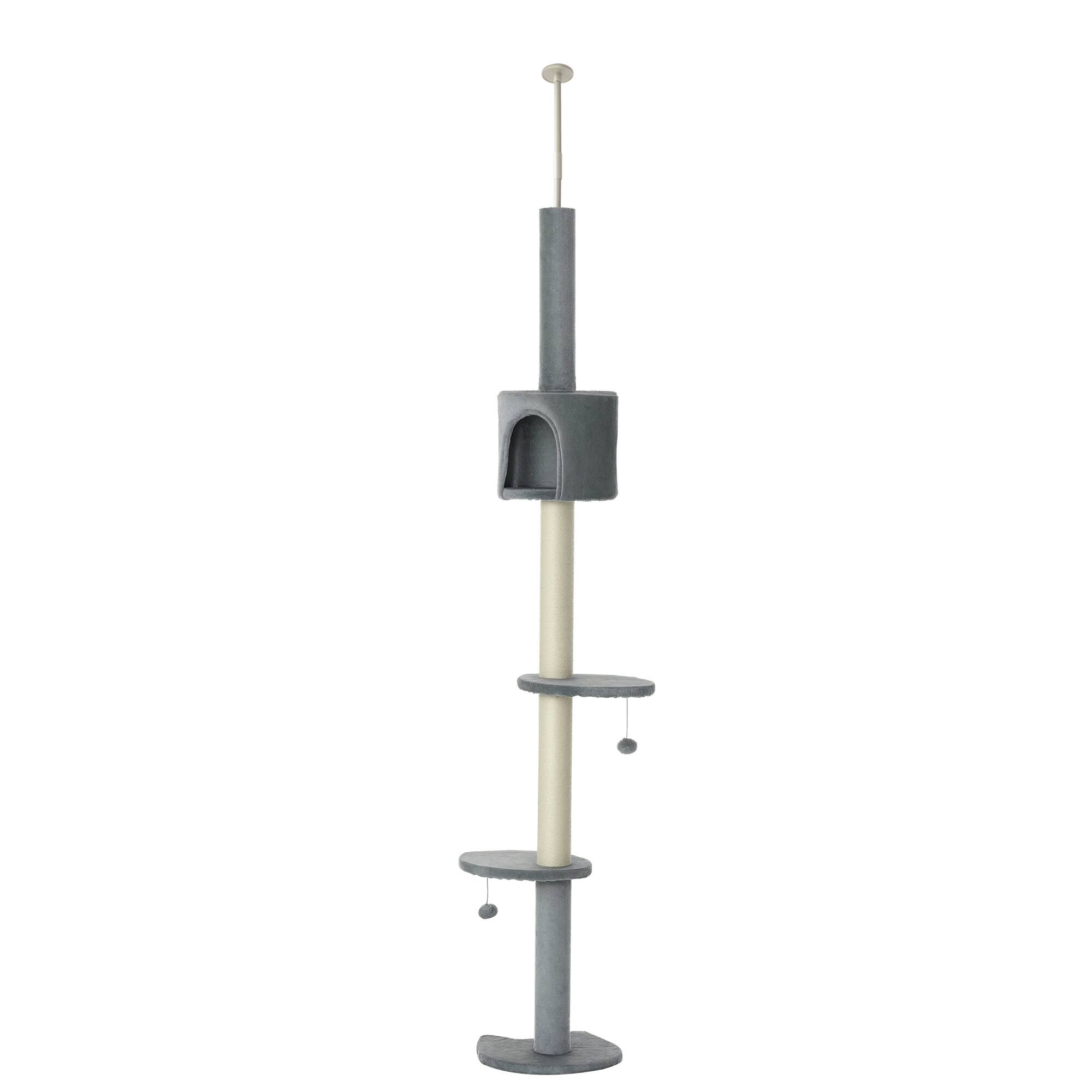 "Pawhut - 85.5"" Cat Tree, Height Adjustable Floor-to-Ceiling, 4-Tier, Climbing Activity Center, Condo, Scratching Post, Balls - Light Gray" price history on PriceWatchPro