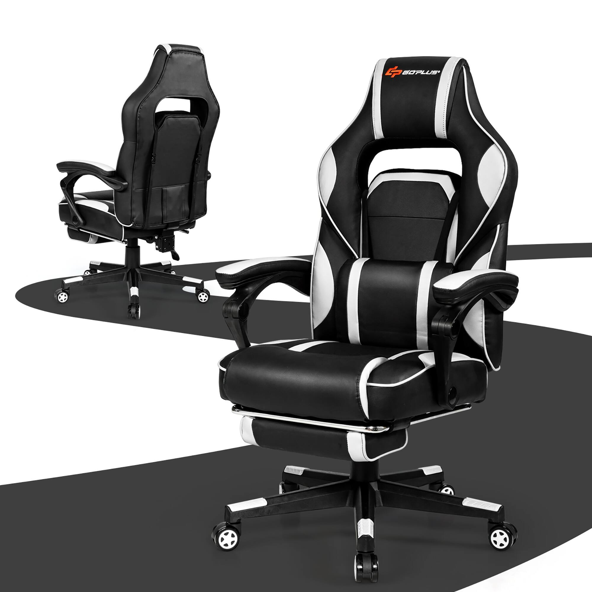 Alt View 17. Costway - Racing Massage Gaming Chair with Footrest - White + Black.