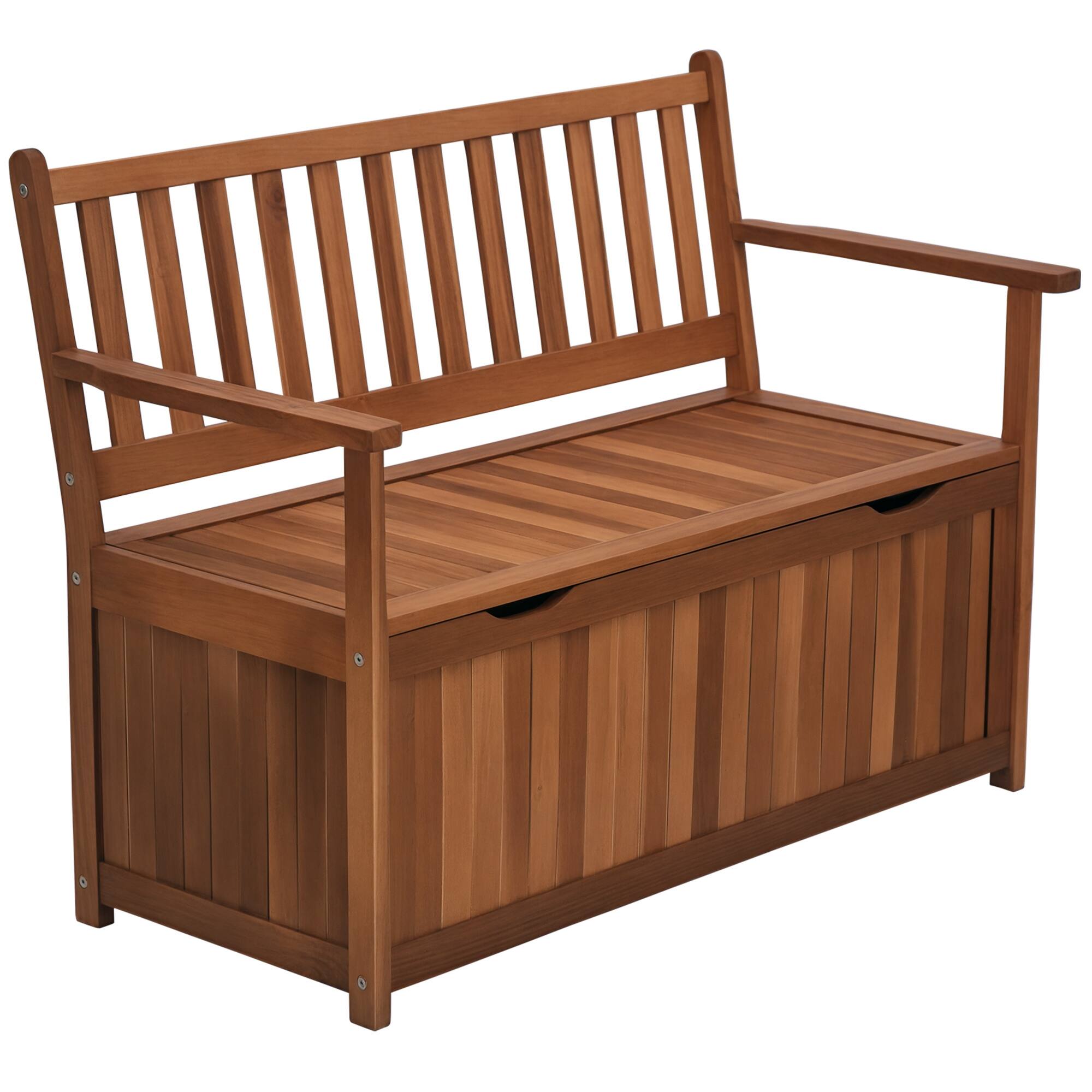 Front. Outsunny - 41 Gal Outdoor Storage Bench, Wooden Deck Box with Inner Waterproof PE Lining, 2-Seat Container for Store Garden Tools - Teak.