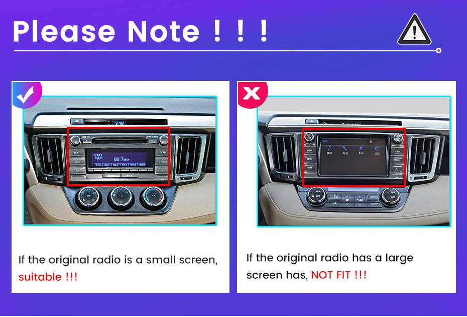 Please Note !!!
BYS FMI *** DA 88.7MC TM -

If the original radio is a small screen, suitable !!!
If the original radio has a large screen has, NOT FIT !!!