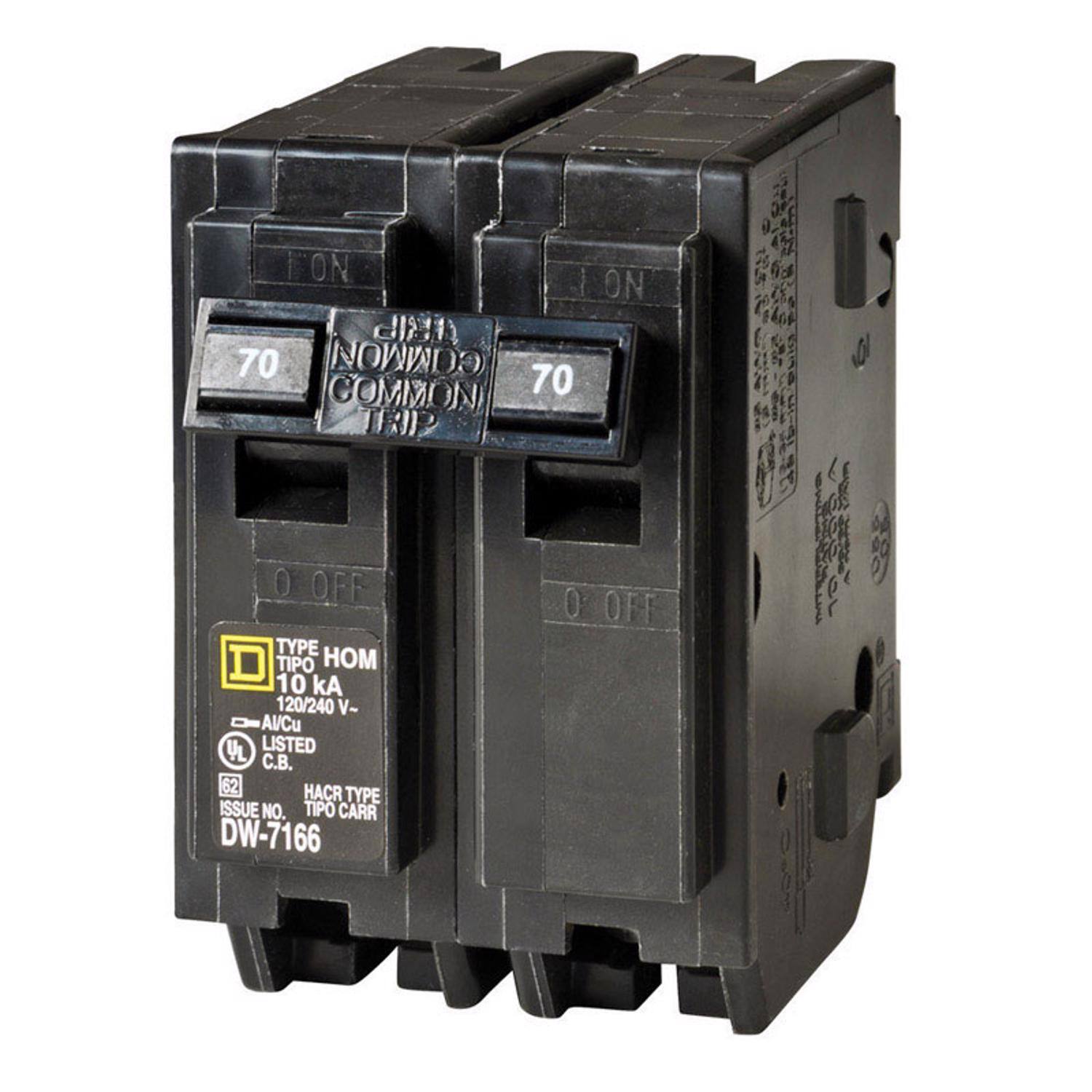 70 COMMON TRIP  
OFF TYPE HOM 10 kA 120/240 V- Al/Cu LISTED  
62 HACR TYPE ISSUE NO. TIPO CARR DW-7166