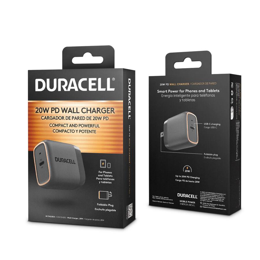 Duracell Premium Foldable Wall Charger 20W PD Single Port USB C
