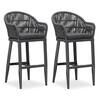 Front. PURPLE LEAF - Outdoor Bar Height Bar Stools Set of 2 Rattan Wicker Bar Chairs Woven Aluminum Barstools with Back and Cushions - Grey-Bar Stool.