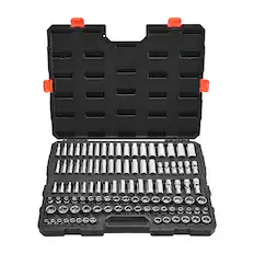 Front. VEVOR - Socket Set, 104 Pieces, 3/8 in Drive Socket Tool Set, Metric Size from 6 to 24 mm, Deep and Standard, Mechanic Tool Kit - Black+Sliver.