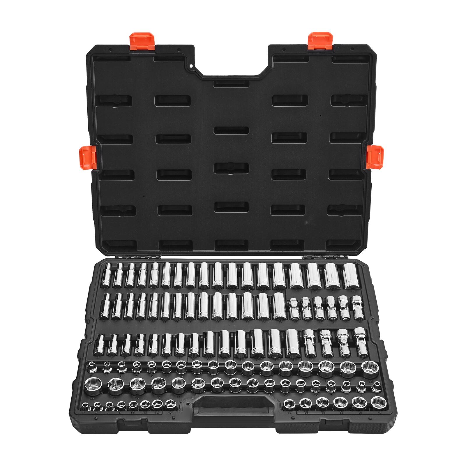 VEVOR - Socket Set, 104 Pieces, 3/8 in Drive Socket Tool Set, Metric Size from 6 to 24 mm, Deep and Standard, Mechanic Tool Kit - Black+Sliver