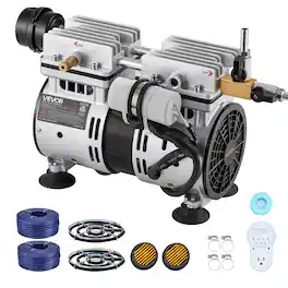 VEVOR - Pond Aerators,5.2CFM Aeration System for Lake up to 3 Acres,3/4 HP Air Compressor,2 Diffusesr & Two100' Weighted Tubings - Silver;Black