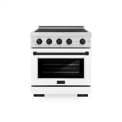 Front. ZLINE - Autograph 30 in. 4.2 cu. ft. Paramount Freestanding Induction Range in Satin Steel with Black Accents & White Door - Matte White.