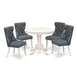 East West Furniture - 5 Piece Dining Set Consists of a Round Dining Table with Pedestal - White