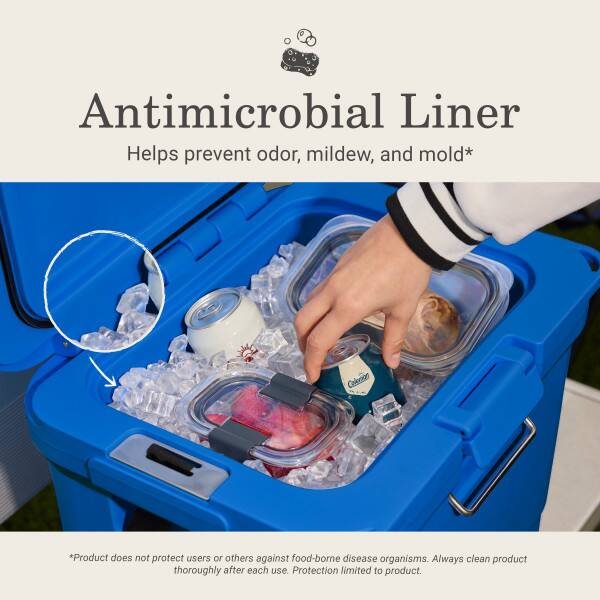 Antimicrobial Liner Helps prevent odor, mildew, and mold*  
*Product does not protect users or others against food-borne disease organisms. Always clean product thoroughly after each use. Protection limited to product.