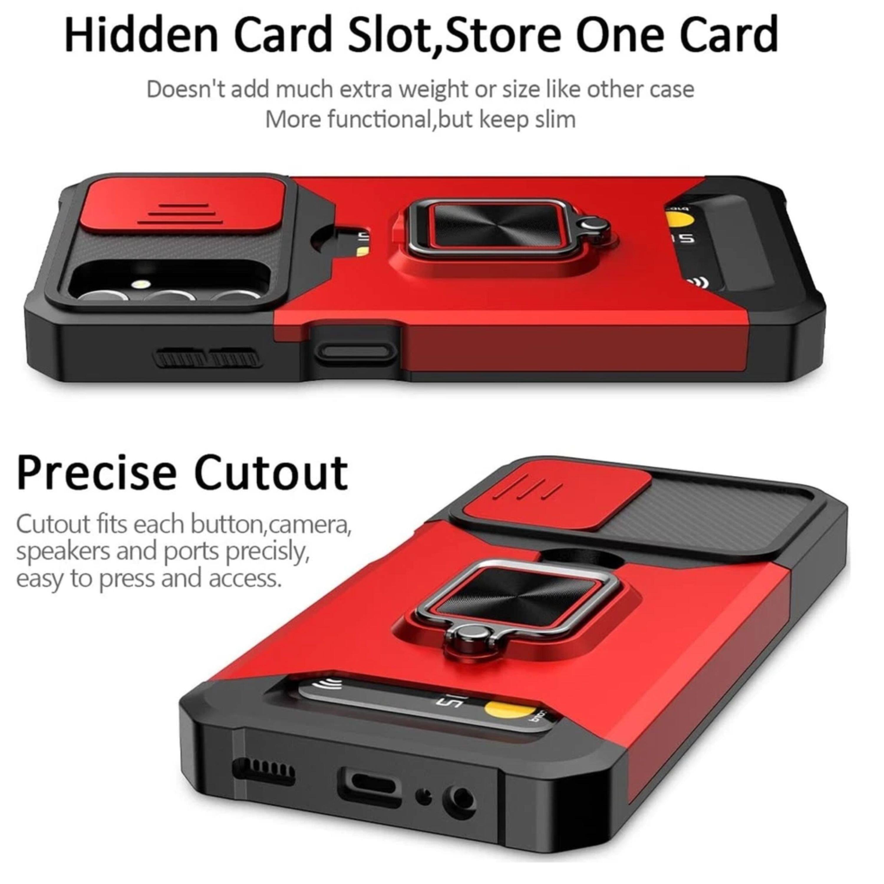 Hidden Card Slot, Store One Card  
Doesn't add much extra weight or size like other case  
More functional, but keep slim  

Precise Cutout  
Cutout fits each button, camera, speakers and ports precisely, easy to press and access.