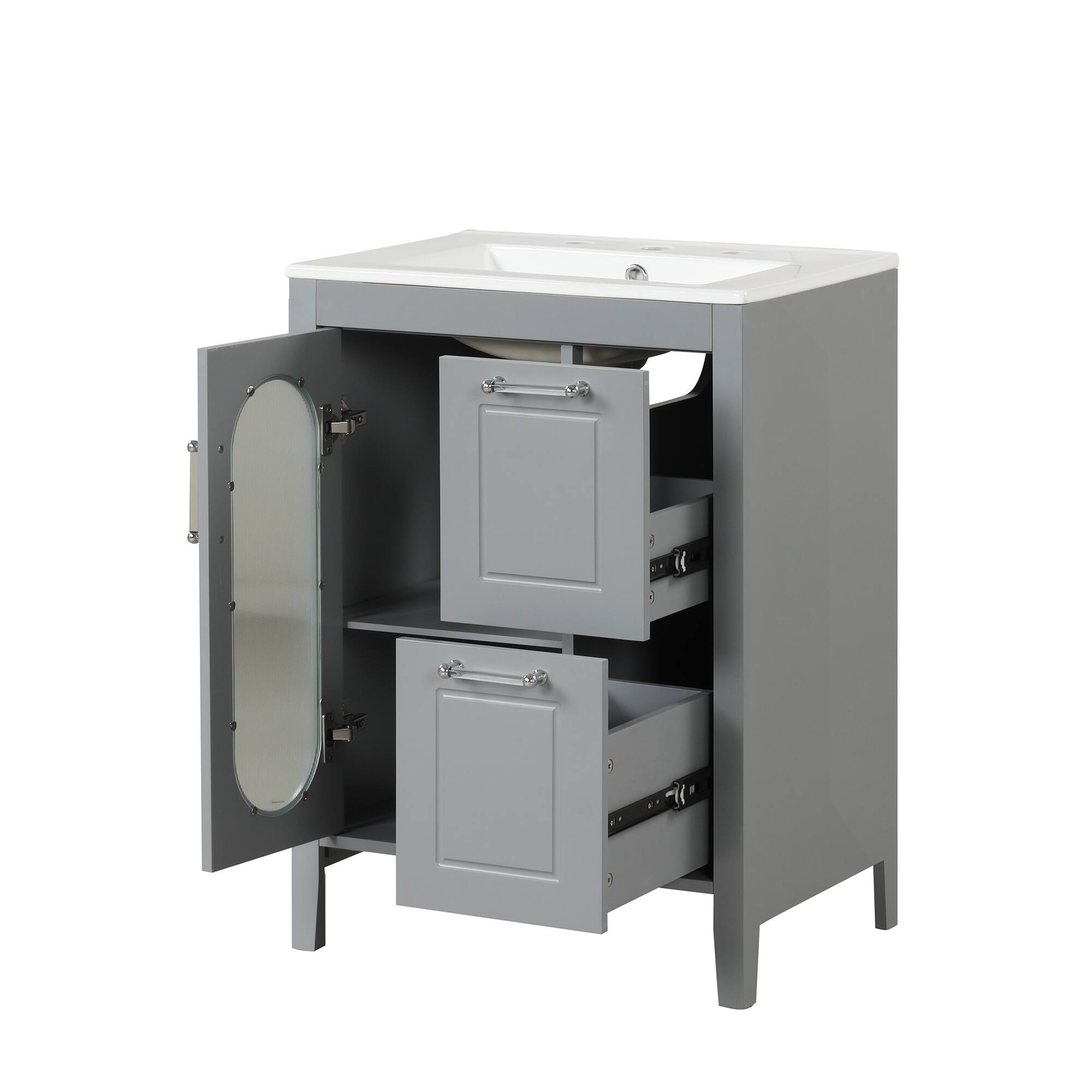 Alt View 8. Tiramisubest - 24" Bathroom Vanity with Sink, Bathroom Vanity Cabinet with Two Drawers and Door, Adjustable Shelf, Grey - Grey.
