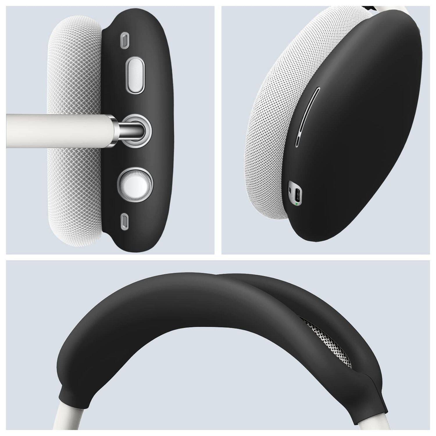 Angle. Stock Preferred - Soft Silicone Case Anti-Scratch Cover For Apple AirPods Max Headphones Headband Black - Black.