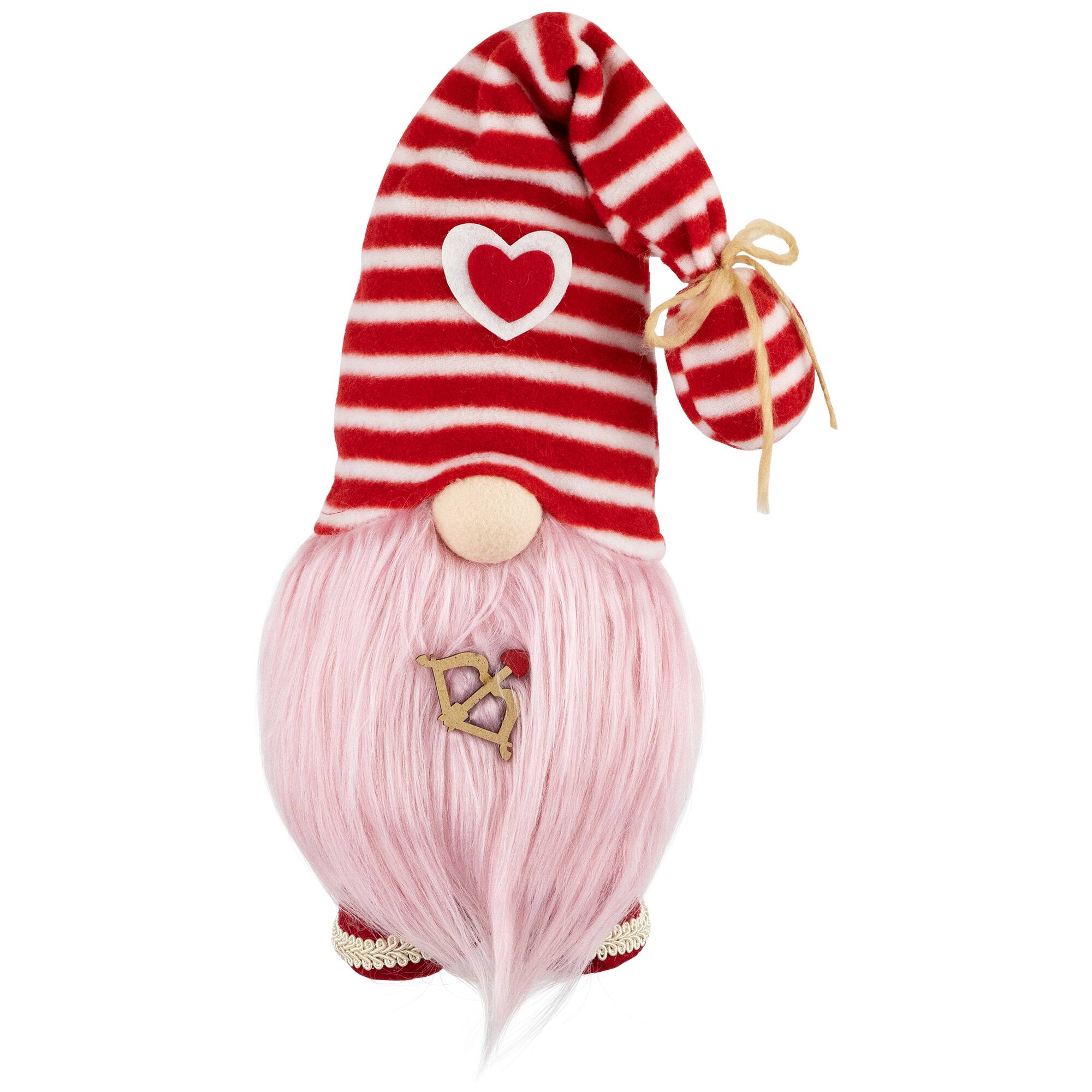 Front. Northlight - Plush Bow and Arrow Valentine's Day Gnome - 19" - Pink - Red.