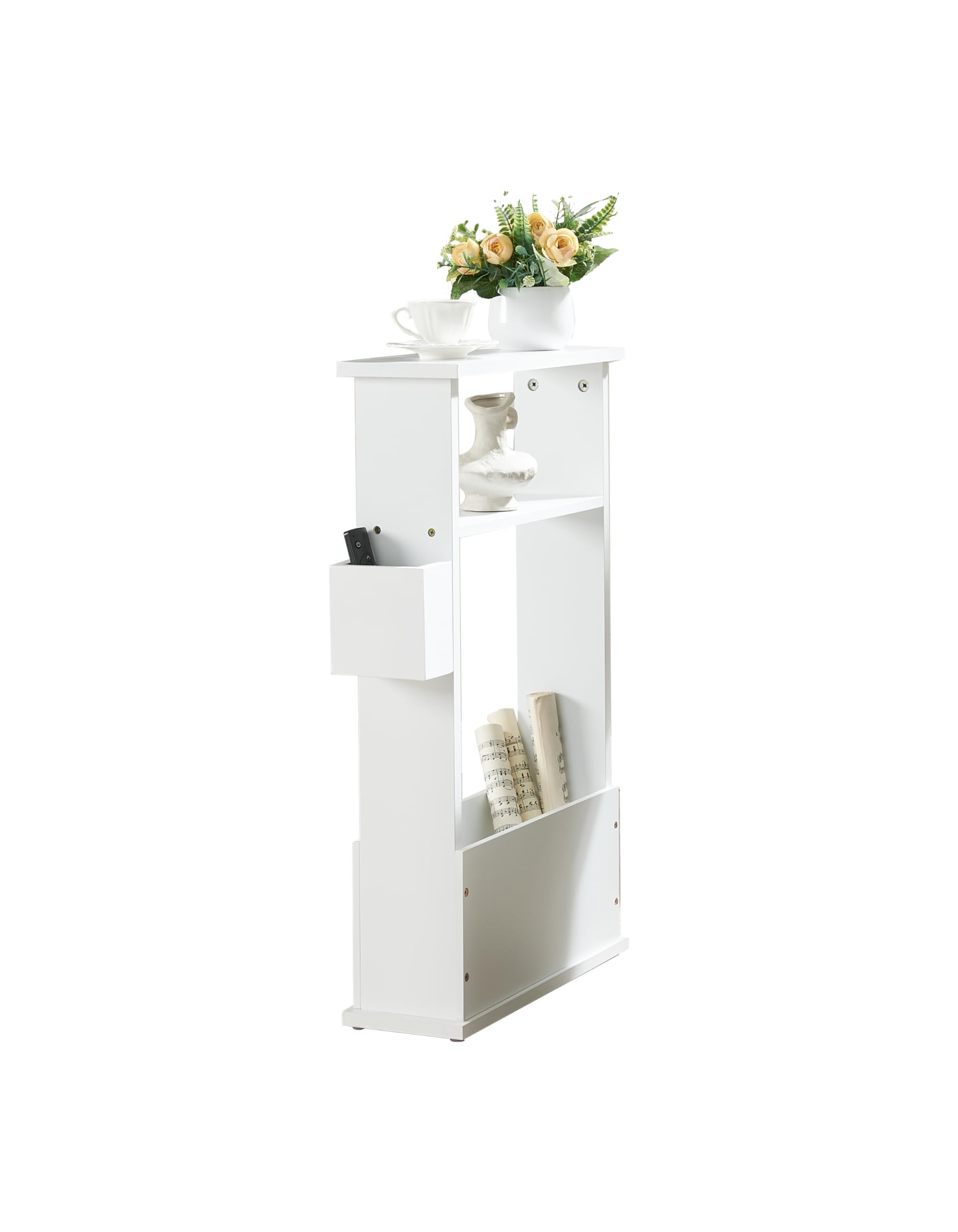 Angle. Kings Brand Furniture - Kings Brand Furniture Zeke Narrow Side Table with Storage Shelf - White.