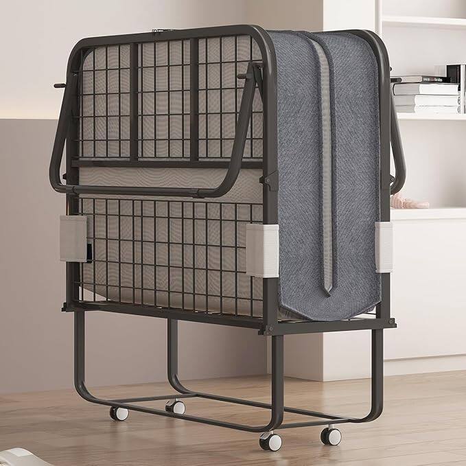 Front. Circus Cirle - Folding Bed with Mattress for Adults - grey.