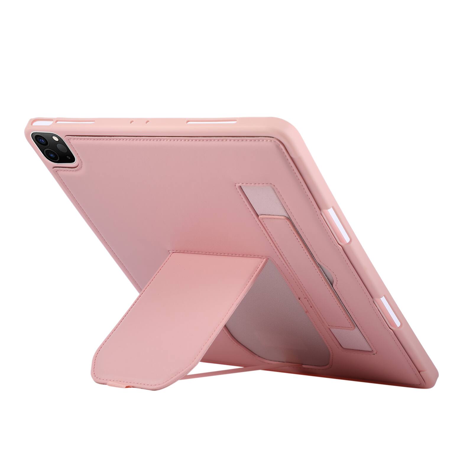 Angle. Dteck - Shockproof Case for Apple iPad Air (M4) 13" 2026 with Hand Strap and Foldable Kickstand, PU Leather TPU Protective Cover - Pink.